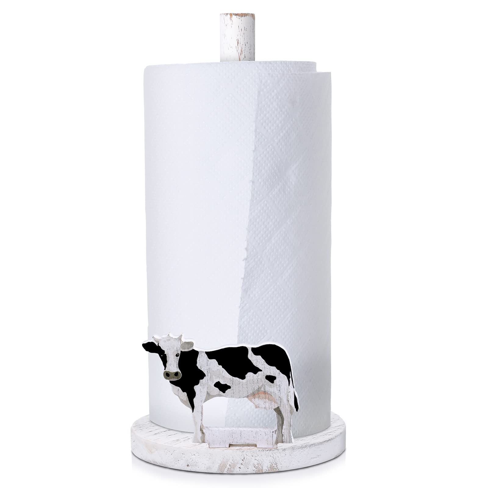 Farmhouse Paper Towel Holder Cow Rooster Sunflower Wooden Paper Towel Stand Paper Towel Dispenser Decorative Farm Kitchen Access
