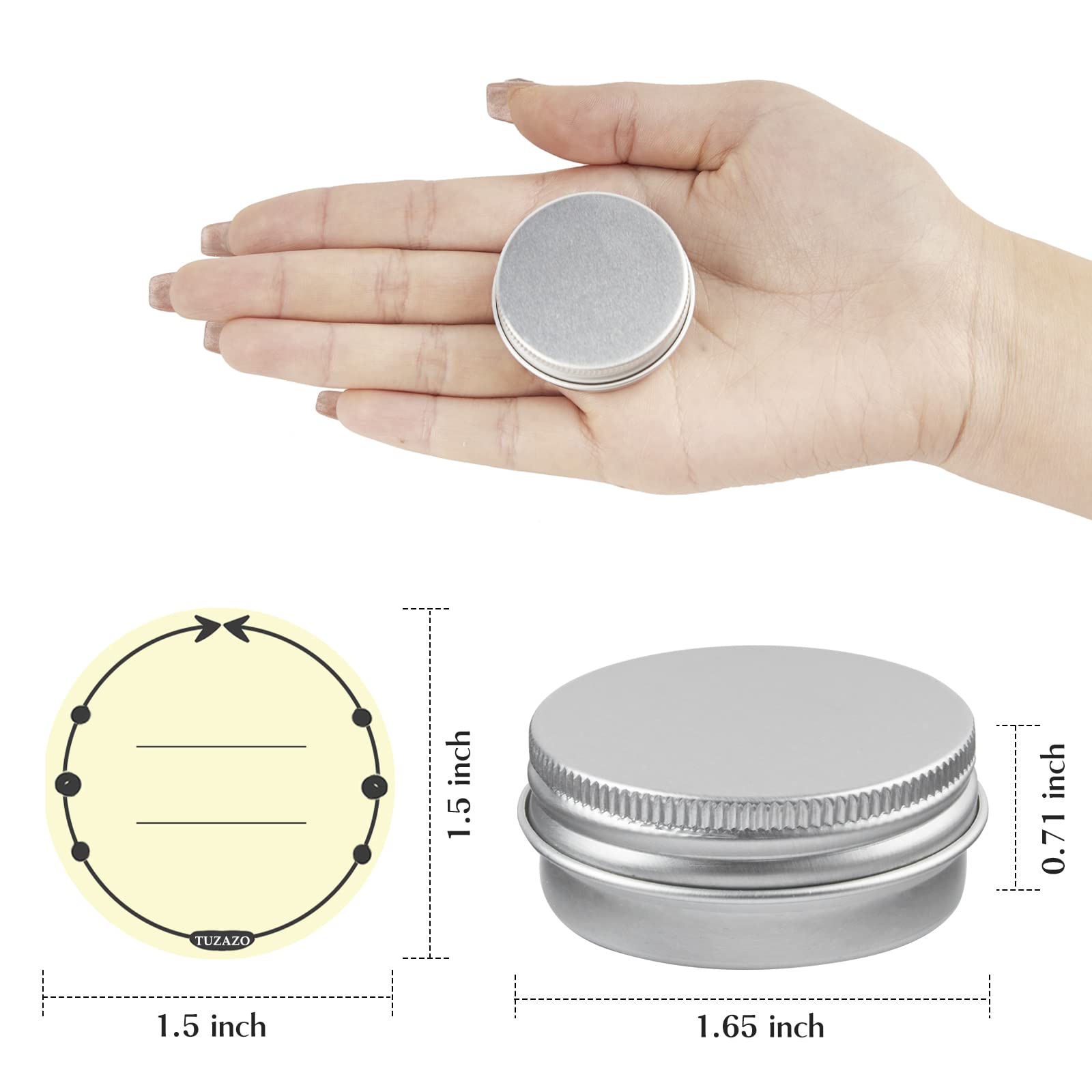 Tuzazo 24Pack 1/2 Oz Aluminum Tin Cans With Screw Lid And Labels, Refillable Travel Sized Cosmetic Containers Small Tins For Lip