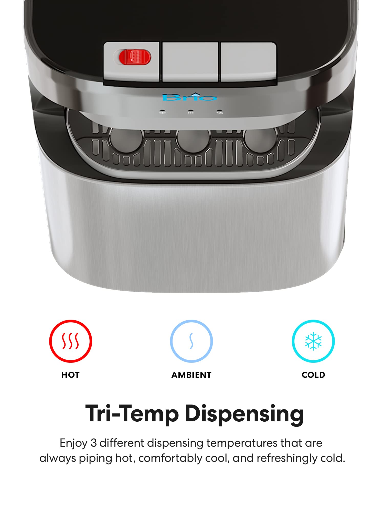 Brio Bottom Loading Water Cooler Dispenser For 5 Gallon Bottles - 3 Temperatures With Hot, Room & Cold Spouts, Child Safety Lock