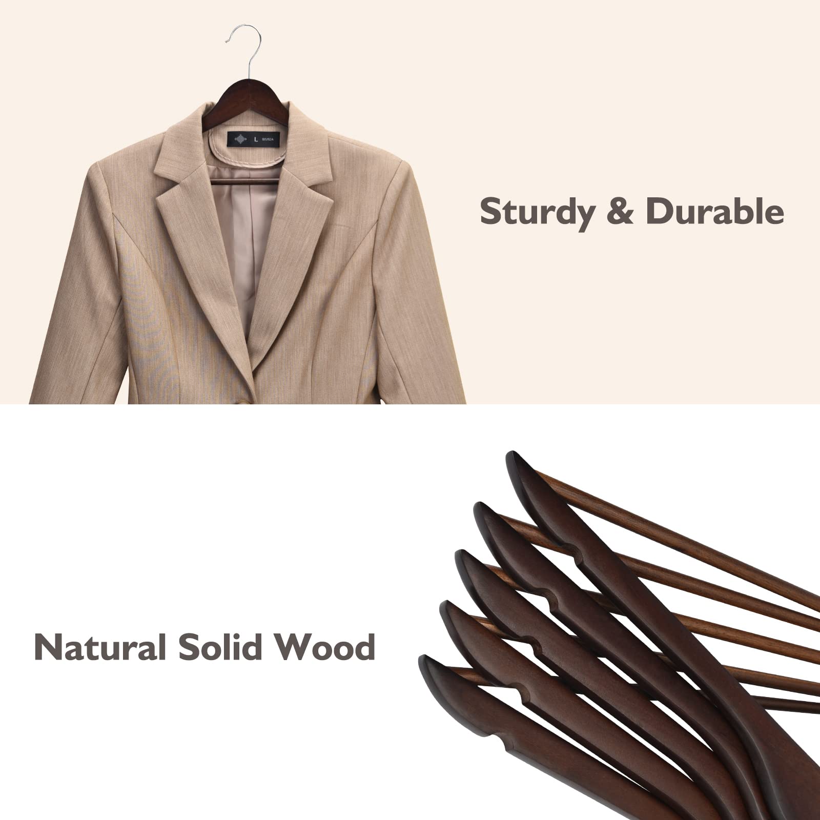 Edergoo Wooden Hangers 20 Pack, Durable And Slim Hangers Wood With Non Slip Pants Bar, Smooth Finish Wooden Suit Hangers, Walnut