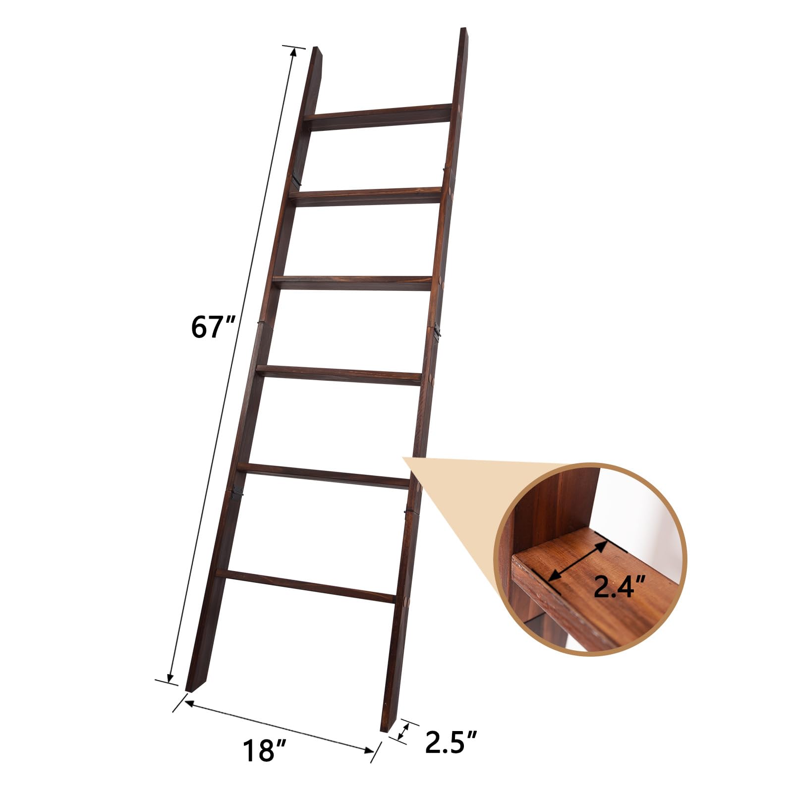 Hybdamai Blanket Ladder, 6-Tier Wooden Quilt Stand, Decorative Ladder Shelf, Leaning Shelf, Wall Leaning Blanket Ladder Towel St