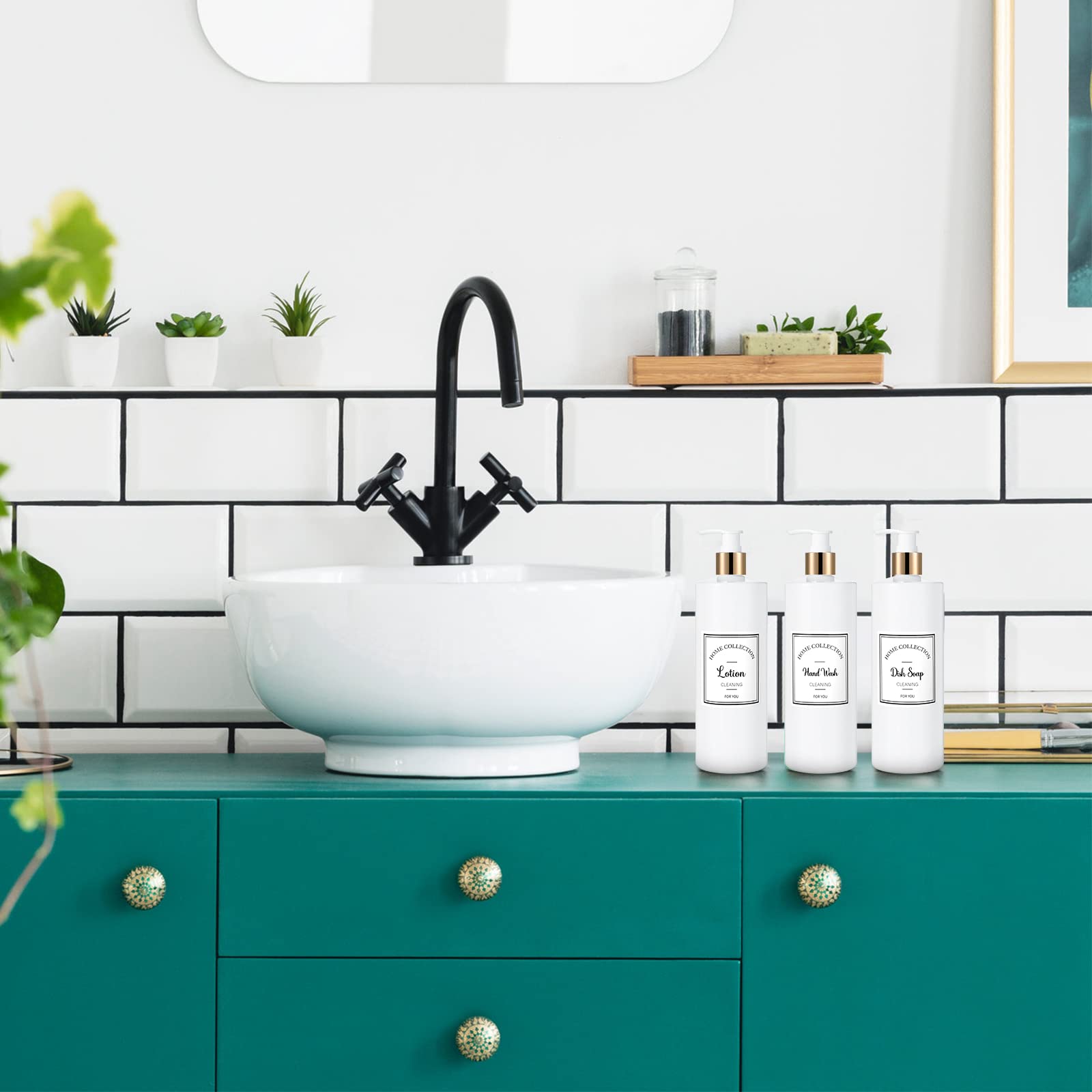 3 Pieces 16Oz Pump Bottle Set Shampoo And Conditioner Bottle Plastic Refillable Soap Dispenser Shower Dispenser With 6 Label Sti