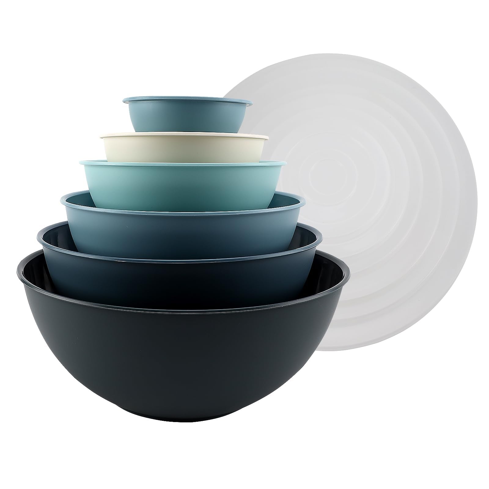 COOK WITH COLOR Plastic Mixing Bowls with Lids - 12 Piece Nesting Bowls Set includes 6 Prep Bowls and 6 Lids, Microwave Safe (Bl