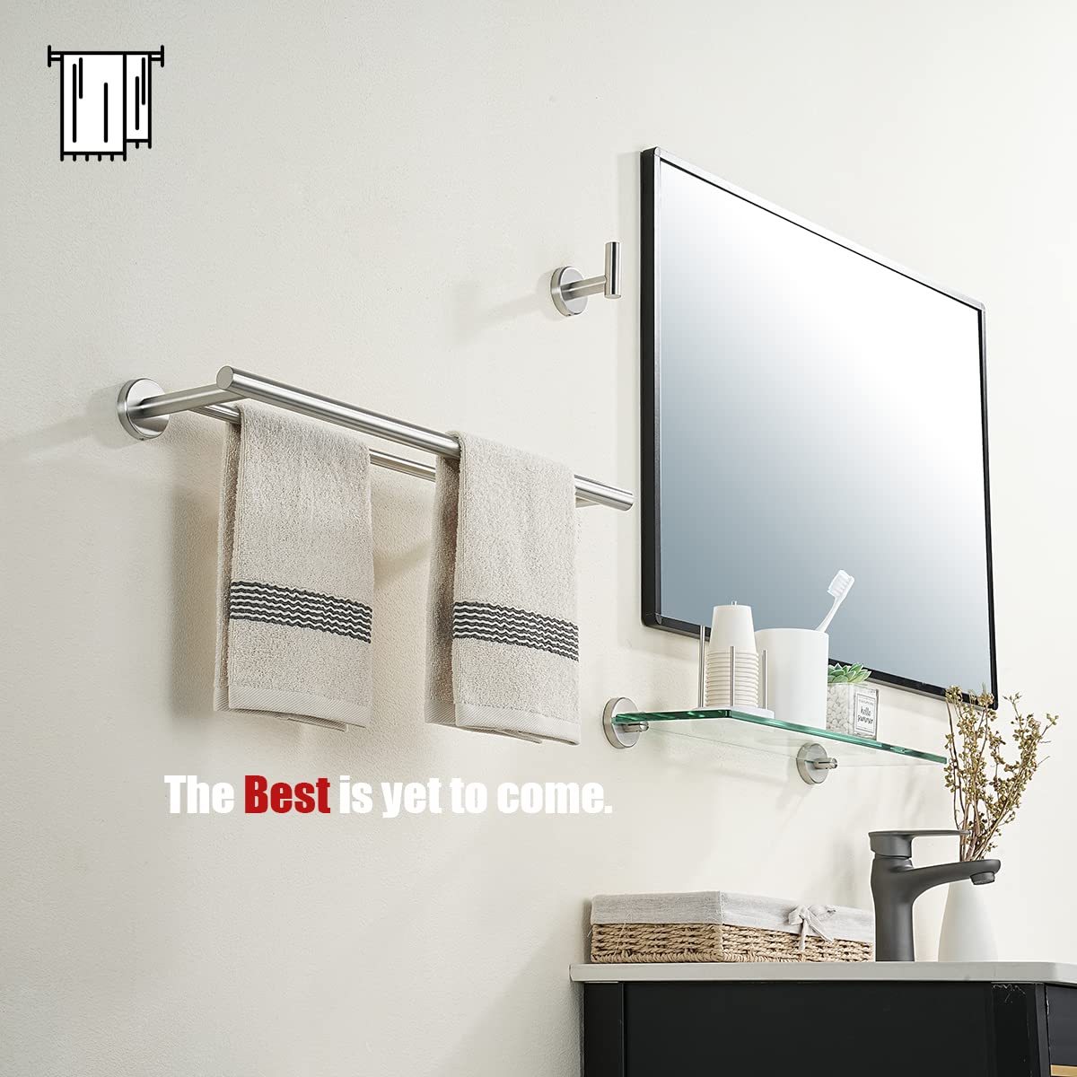 JQK Double Bath Towel Bar  18 Inch 304 Stainless Steel Thicken 0.8mm Towel Rack Bathroom  Towel Holder Brushed Finished Wall Mount  Total Length 20.47 Inch 2 Pack  TB100L18-BN-P2