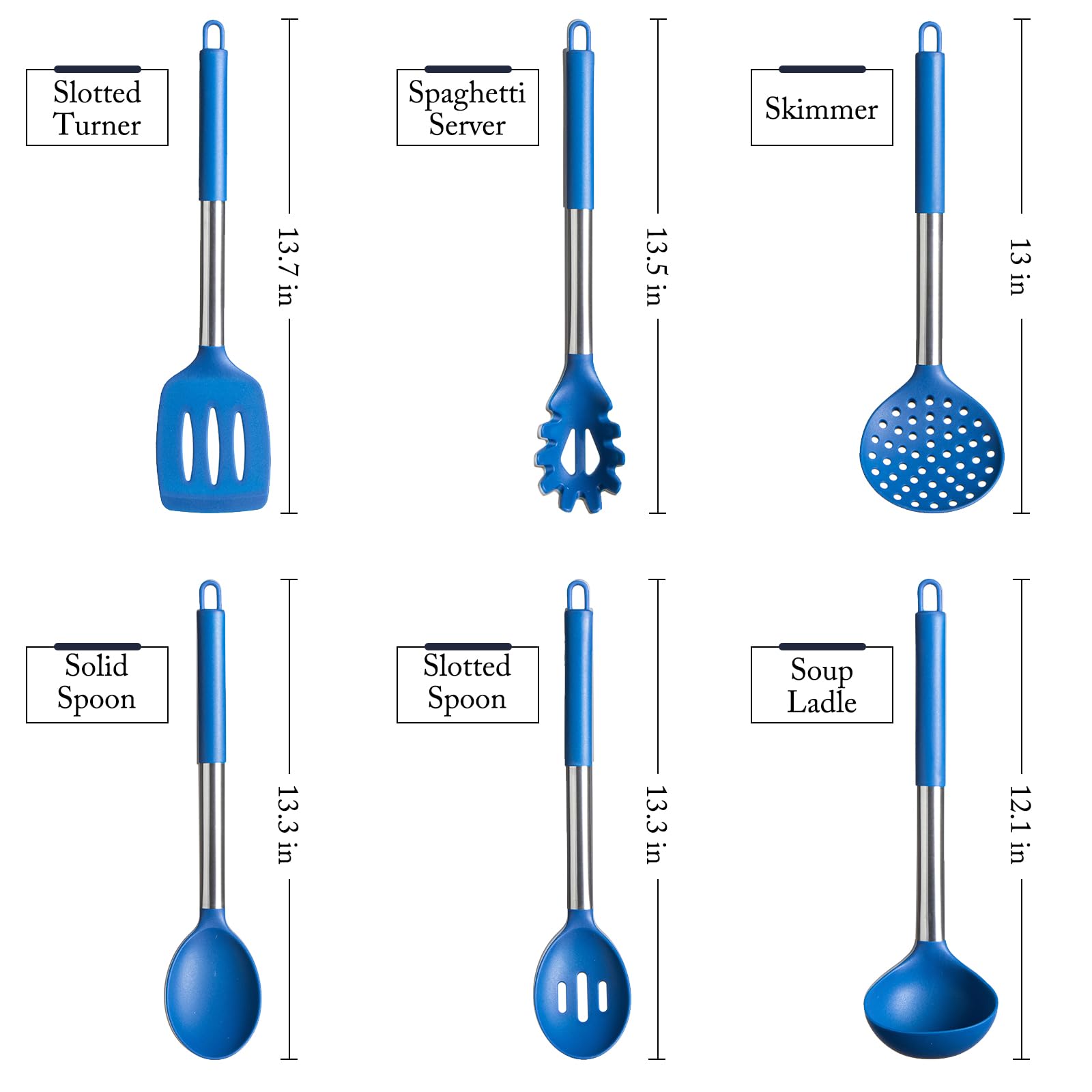 Silicone Kitchen Utensils Set - Culinary Couture 6-Pieces Blue Silicone Cooking Utensils Set For Nonstick Cookware - Stainless S