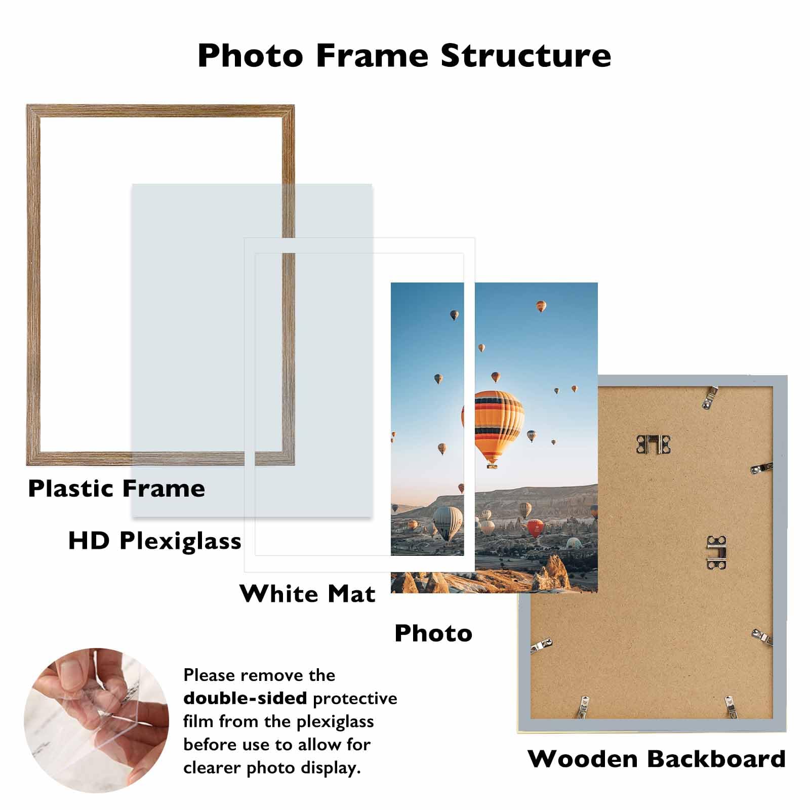 JCJMY 12x16 Picture Frame Rustic Brown with 11x14 Mat, Display Photo 11x14 with Mat or 12 x 16 Without Mat, Wall Hanging Large F