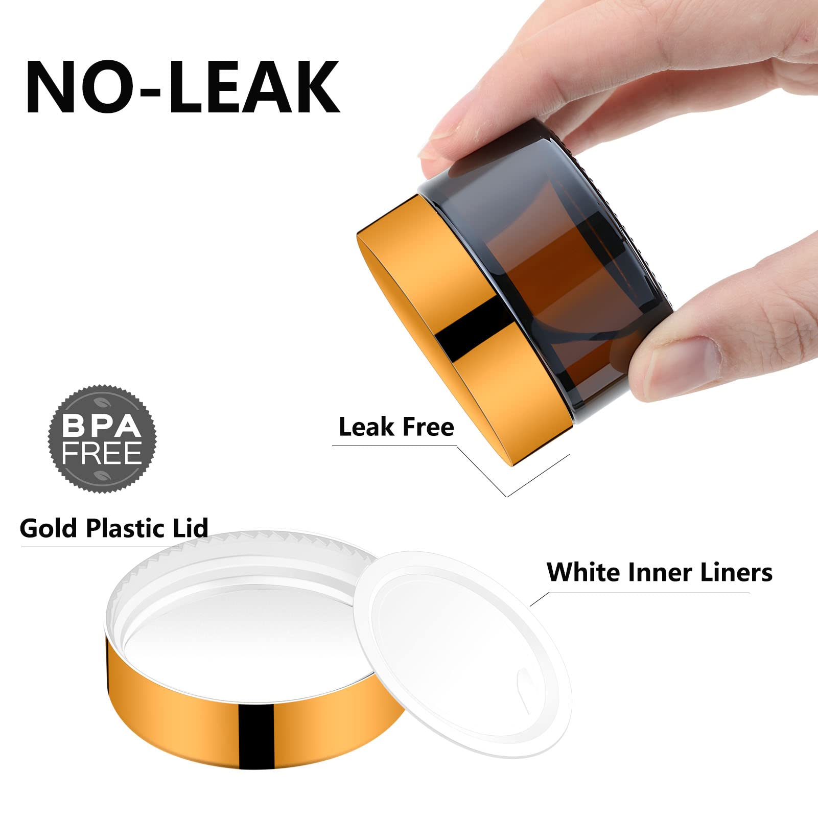 Iron Bill 1 Oz Amber Round Glass Jars With Inner Liners And Gold Lids(24Pcs) Empty Cream Containers Refillable Cosmetic Vials Fo