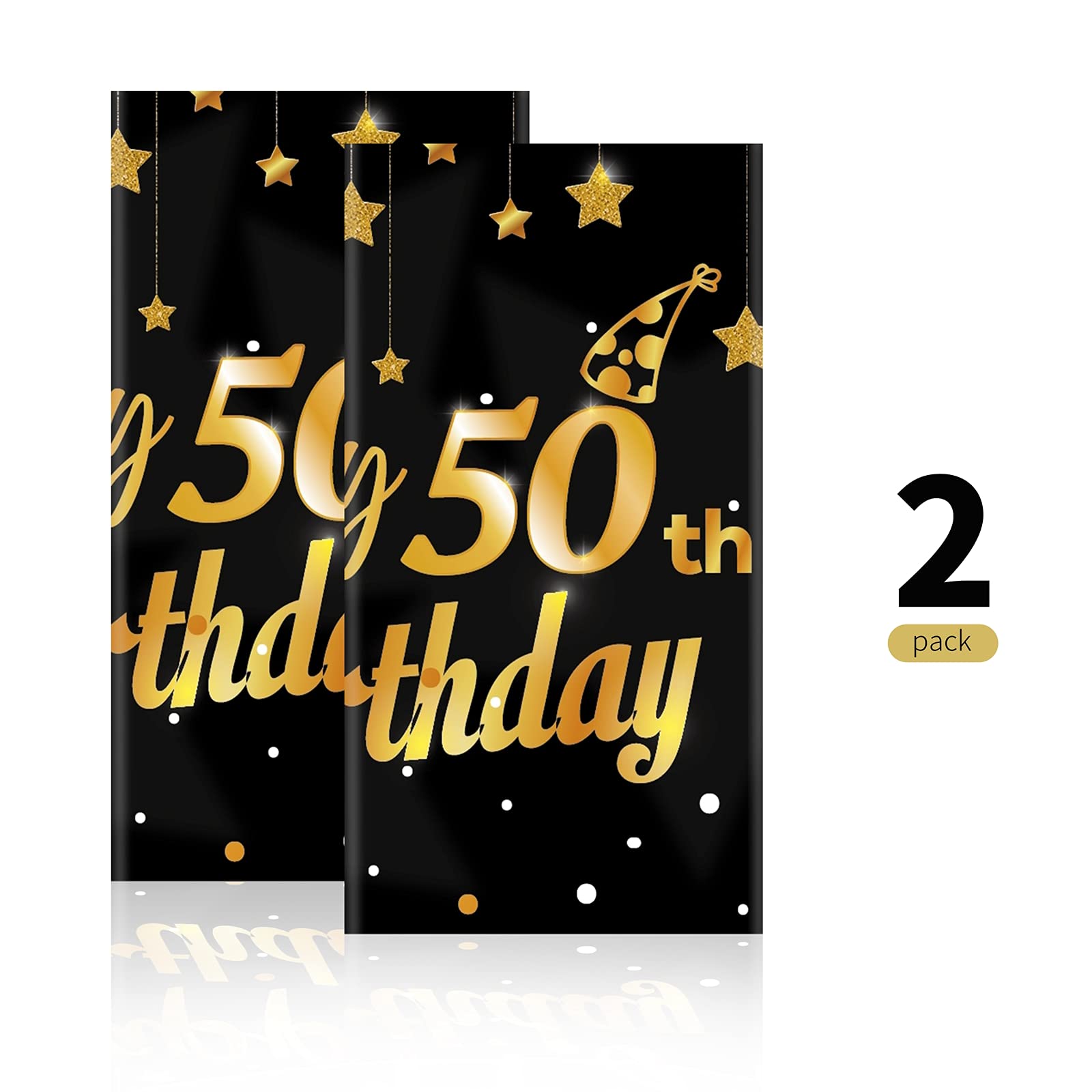 Ruisita 2 Pack Black Gold Table Cloth Cover Happy 50Th Birthday Tablecloth Party Tablecloths Rectangular Table Cloth Cover For I