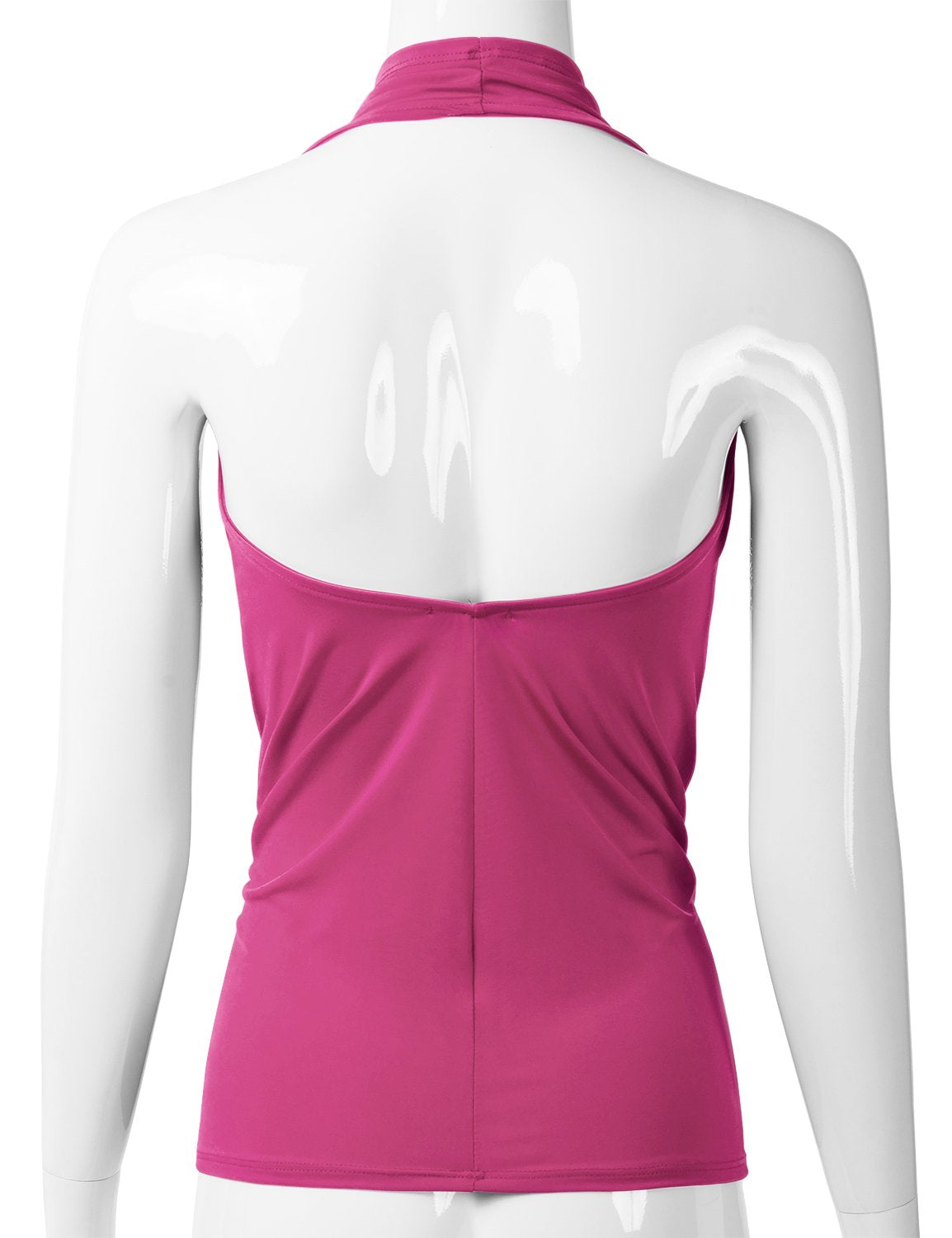 Eimin Womens Casual Halter Neck Draped Front Sexy Backless Tank Top Fuchsia M