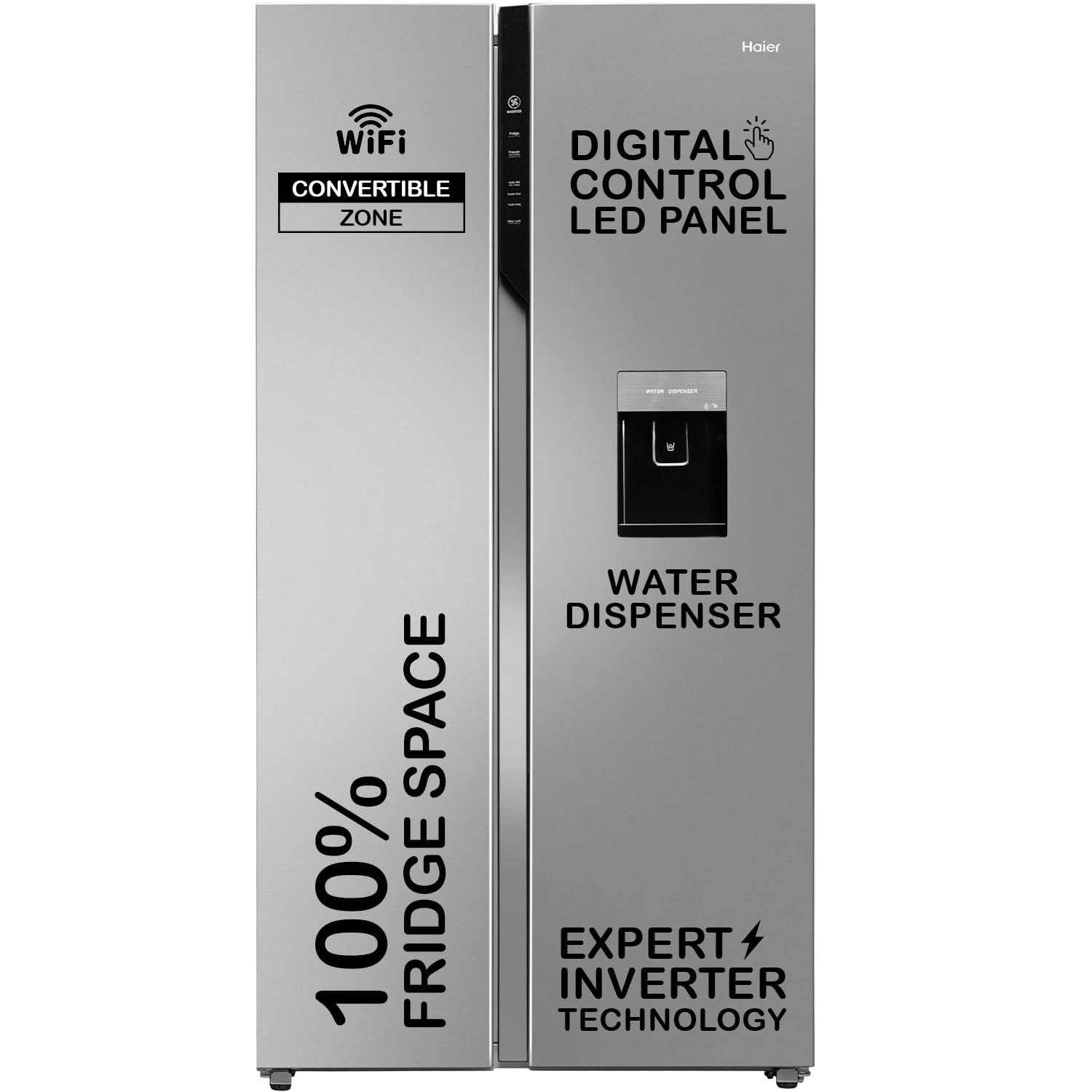 Haier Smartchoice 596L 3Star 2Door Water Dispenser Side By Side Frost Free Refrigerator|Convertible|Smart Sense Ai | Expert Inv