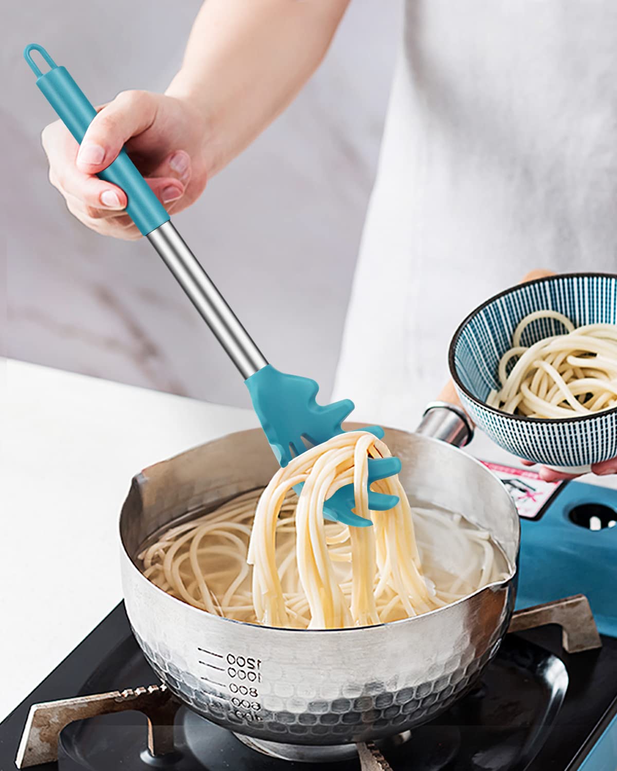 Pack Of 2 Silicone Pasta Fork, Kitchen Heat Resistant Noodle Spoon Server, Bpa Free Spaghetti Strainer, Best Cooking Tools (Gray