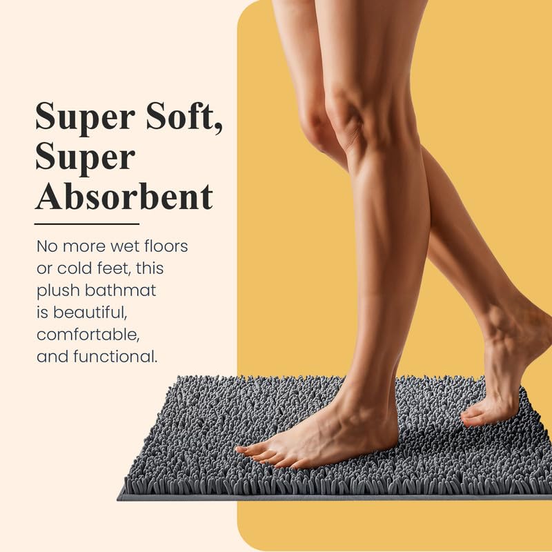 Soft Plush Chenille Bathroom Rug  Absorbent Microfiber Bath Mat  Machine Washable  Non-Slip Grip  Quick-Dry  Thick Shag Carpet Great for Bath  Shower Floor  Bedroom  or Door Mat (Plum  20x32)