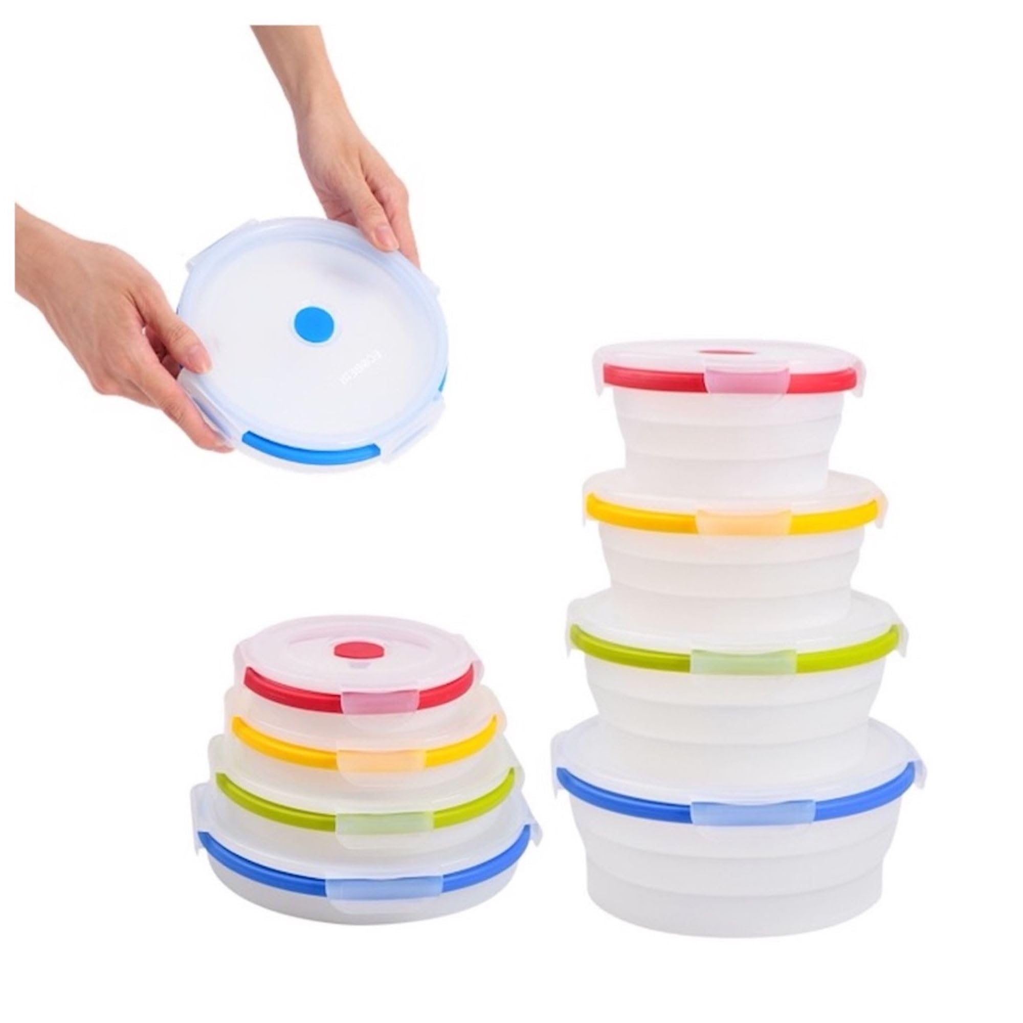 ECOBERI Collapsible Food Storage Containers with Airtight Lids, BPAFree Silicone, Microwave and Dishwasher Safe, Space Saving, 