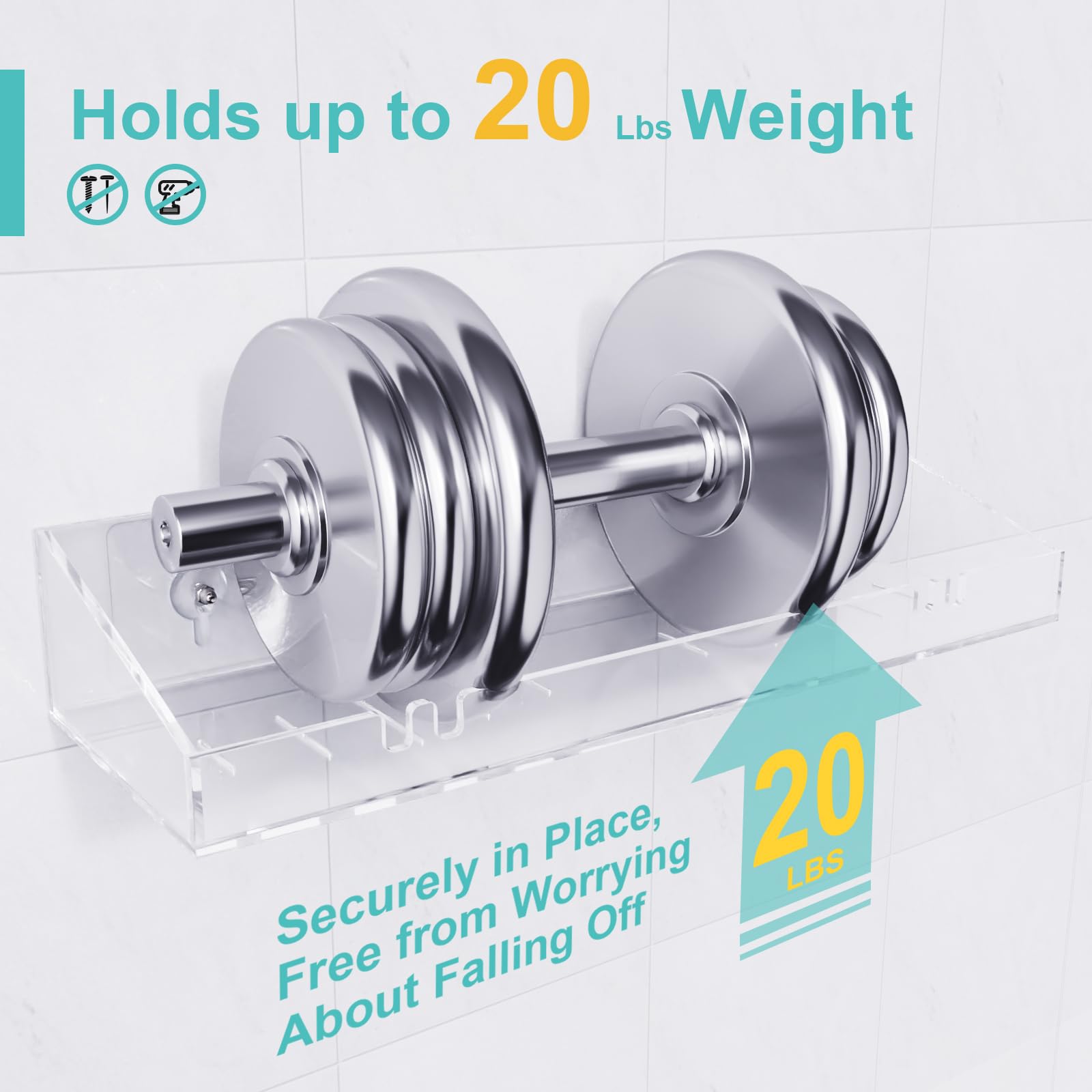 Bakzon Adhesive Shower Caddy, 5 Pack Acrylic Shower Shelves Bath Organizers With Large Capacity, No Drilling Shelves For Bathroo