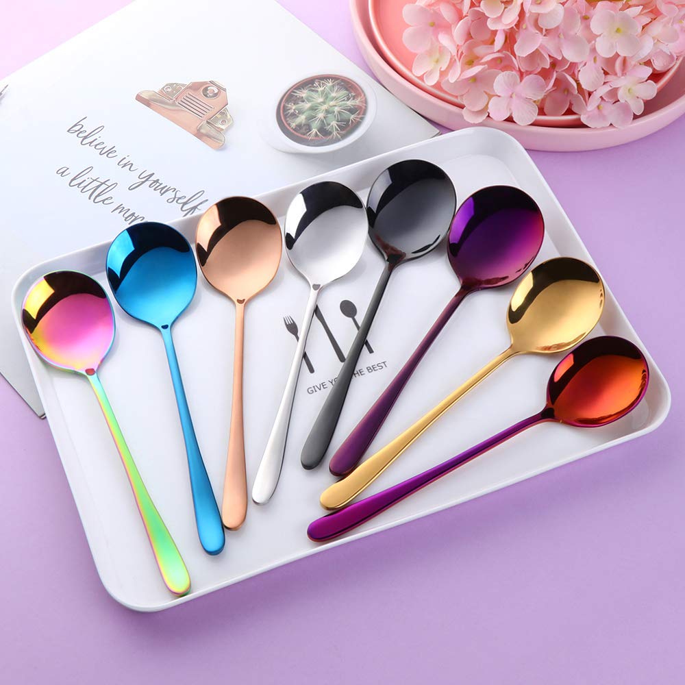8-Pieces Metal Round Soup Spoon 7.4-Inch Metal Korean Dinner Spoon Stainless Steel Table Spoons By Buyer Star