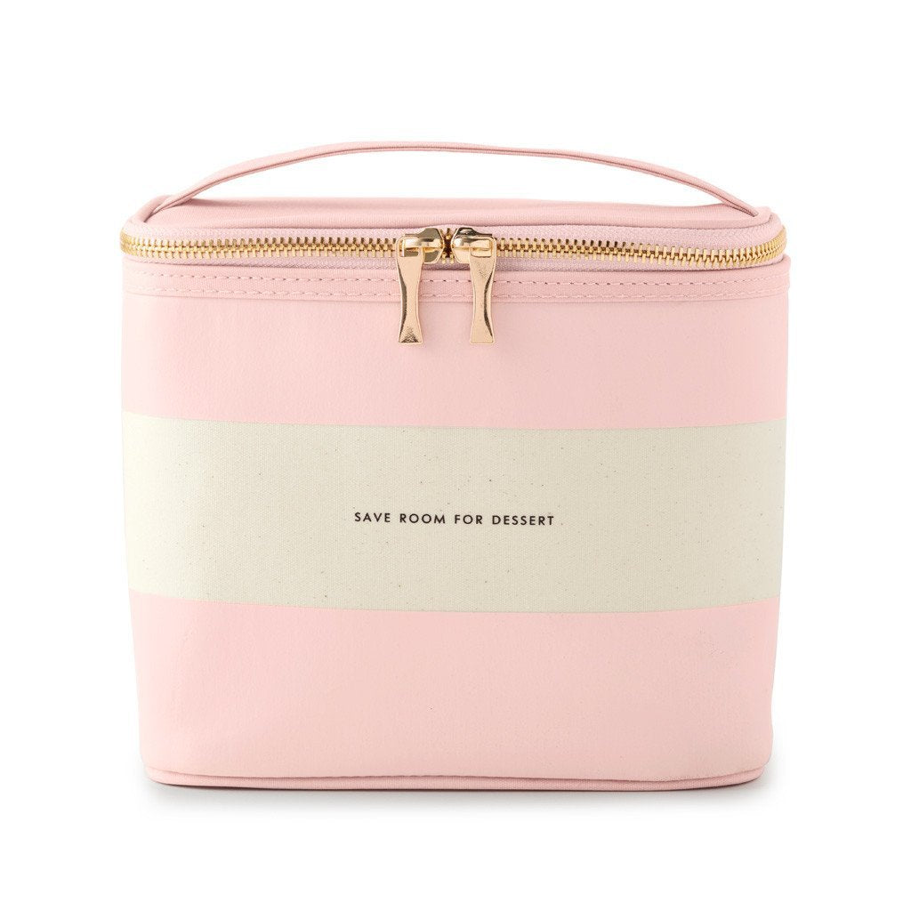 kate spade new york Small Insulated Lunch Tote, Lunch Cooler, 8 x 7 x 4.5 Cute Lunch Bag for Women, Pink Thermal Bag with Double Zipper Close and Carrying Handle, Blush Rugby Stripe-Like New Condition