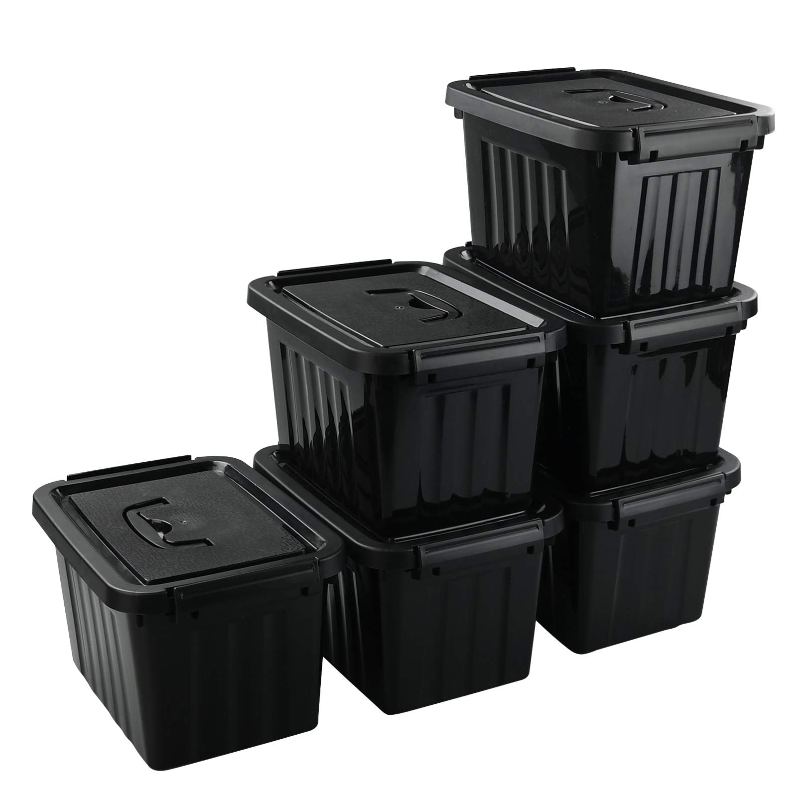 Parlynies Plastic Storage Container Bin With Secure Lid And Latching Buckles, 6 Pack, 7 Qt.