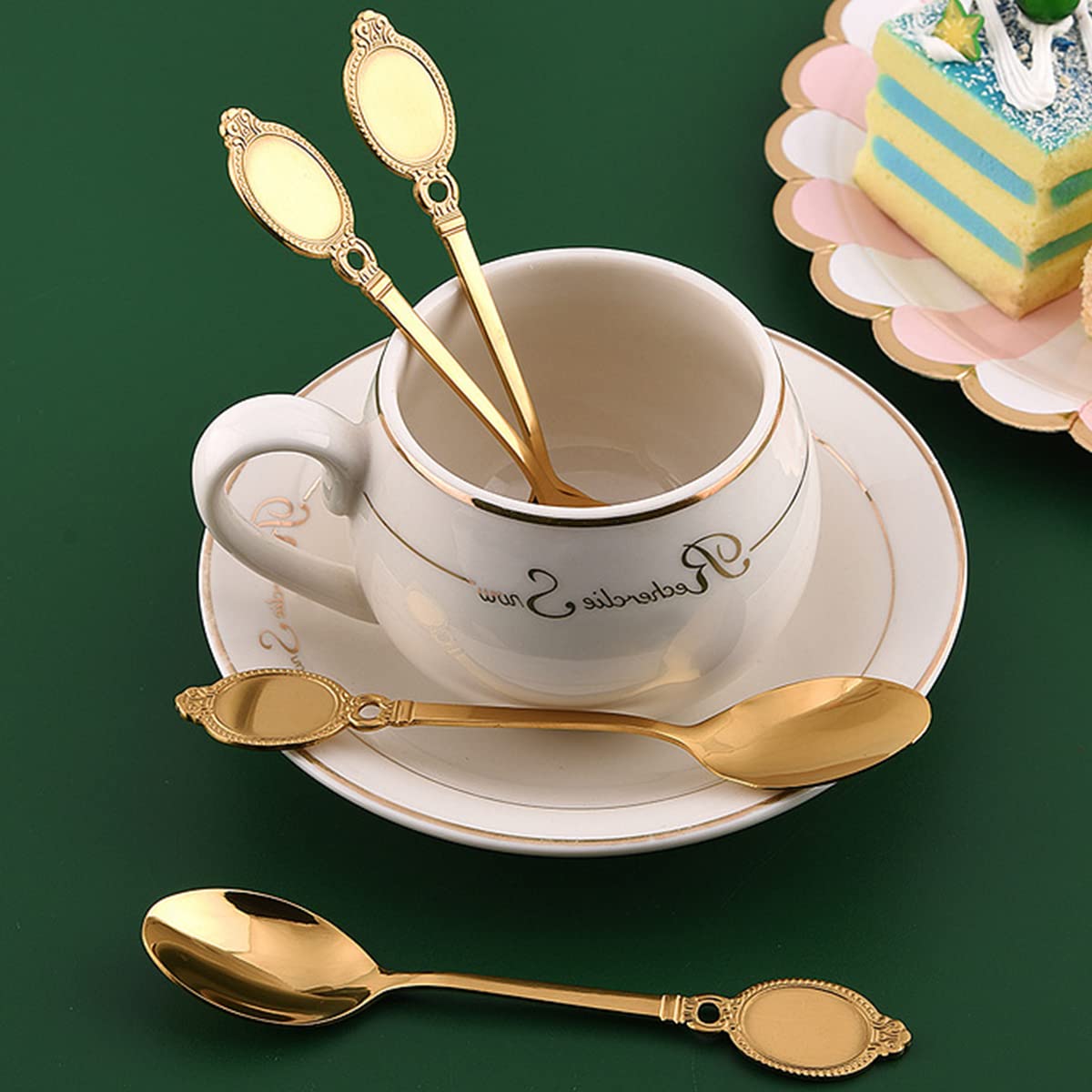 Dessert Spoon Set, 10Pcs Stainless Steel Creative Tableware Coffee Spoon Gold Plated Mini Teaspoons Set Sugar Stirring Ice Cream