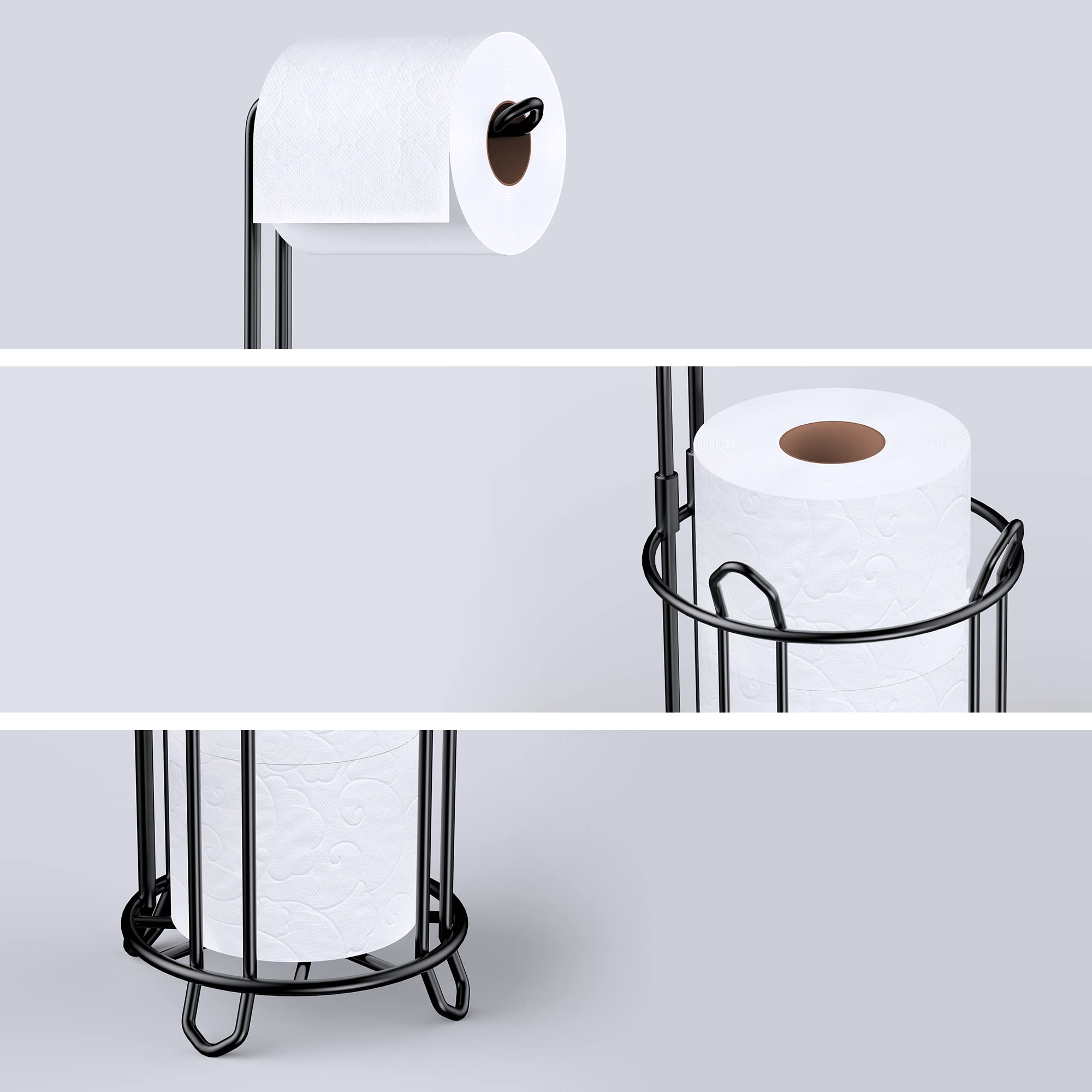 Meangood Freestanding Toilet Paper Holder Stand and Tissue Paper Roll Dispenser  Bathromm Storage Organization-Holds 4 Rolls -Metal Wire Black