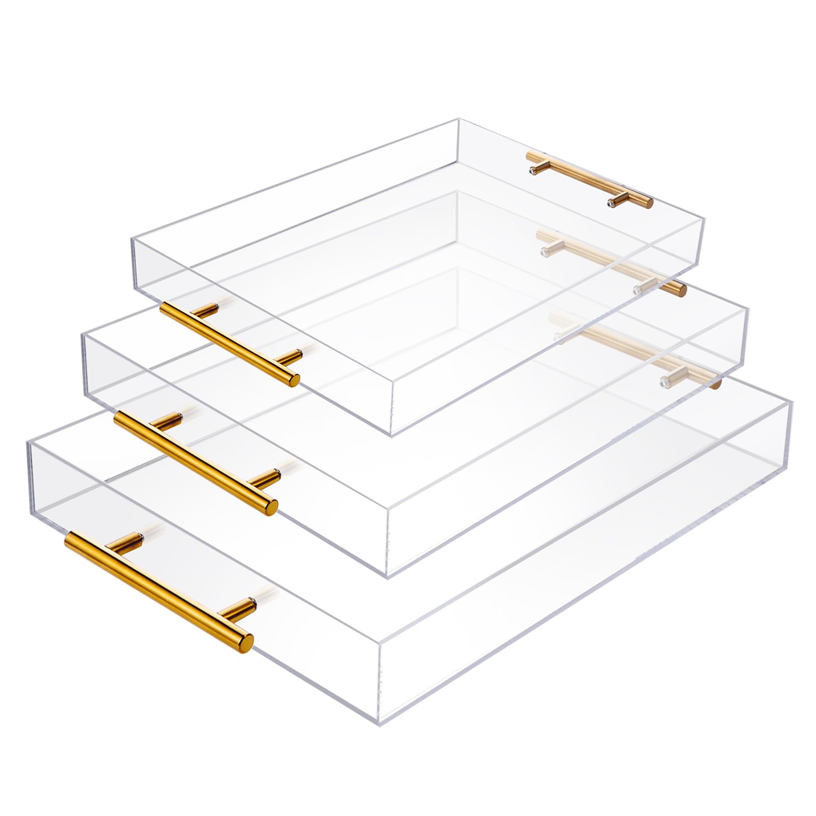 Vevitts 3 Pack Clear Acrylic Serving Tray With Gold Handles Serving Tray Spill Proof Acrylic Bathroom Tray Decorative Tray Organ