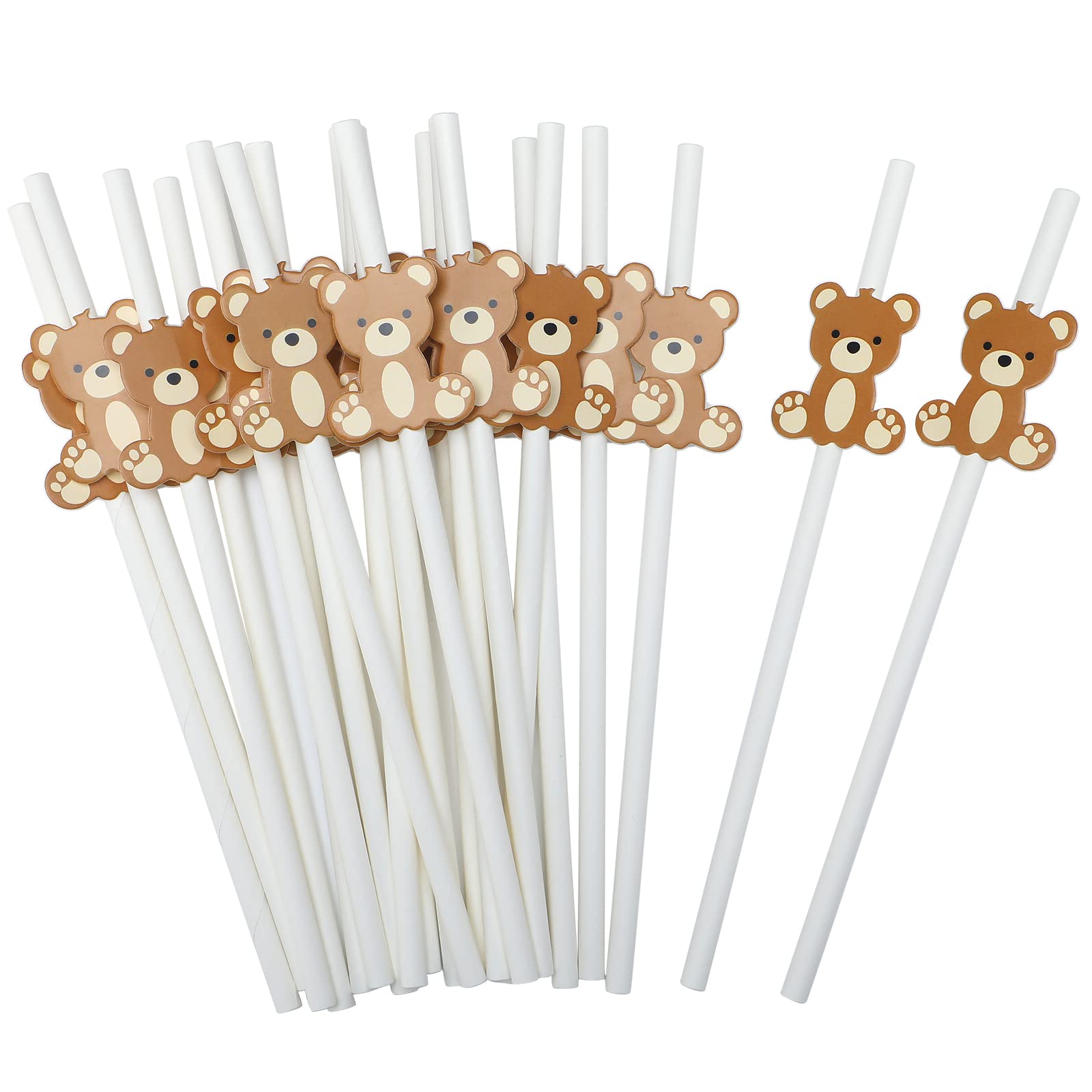 Skyley 100 Pcs Bear Paper Straws Little Cutie Straws Snowflake Disposable Drinking Paper Straws For Little Cutie Baby Shower Whi