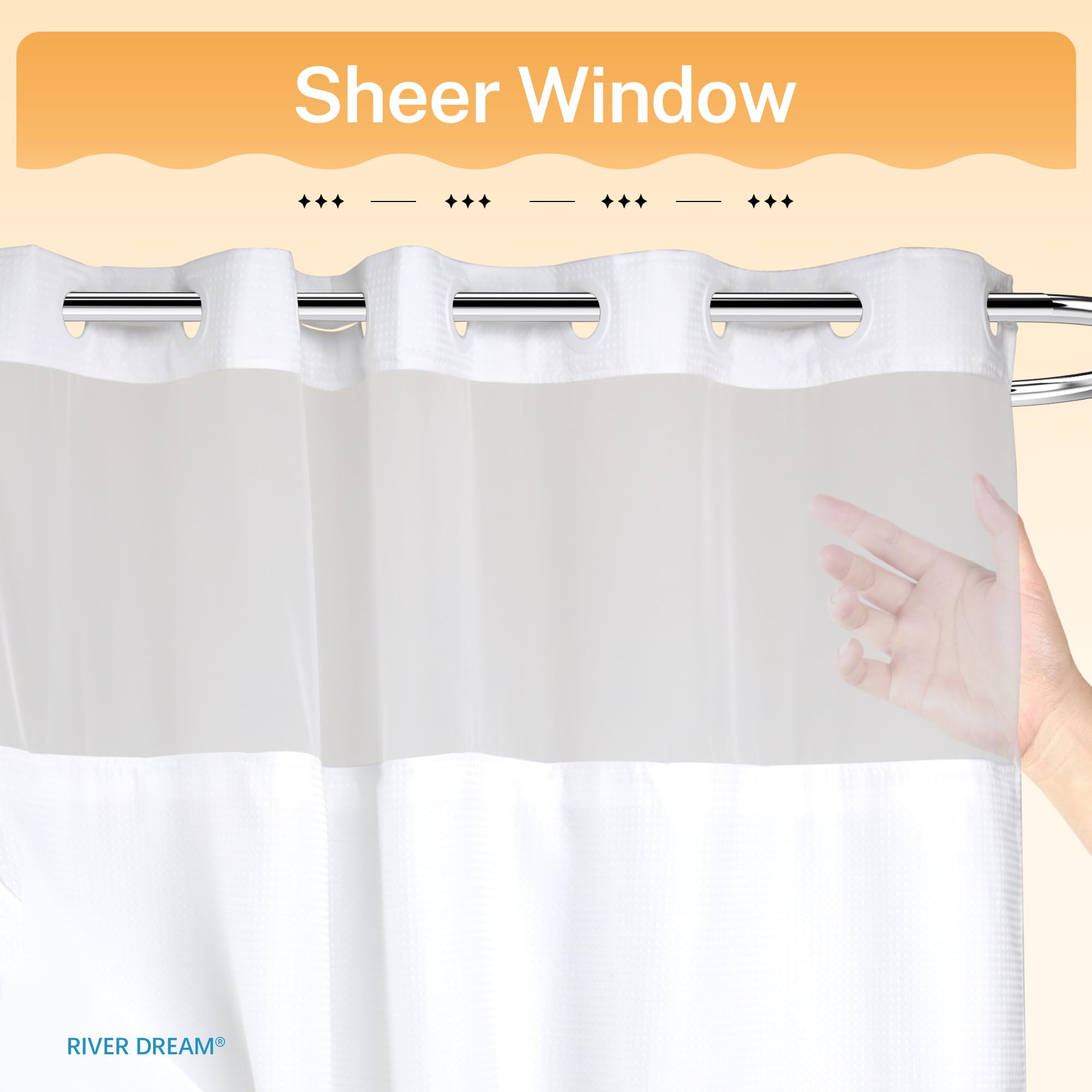 No Hooks Required Waffle Weave Shower Curtain with Snap in Liner - 71W x 74H Hotel Grade Spa Like Bath Curtain White