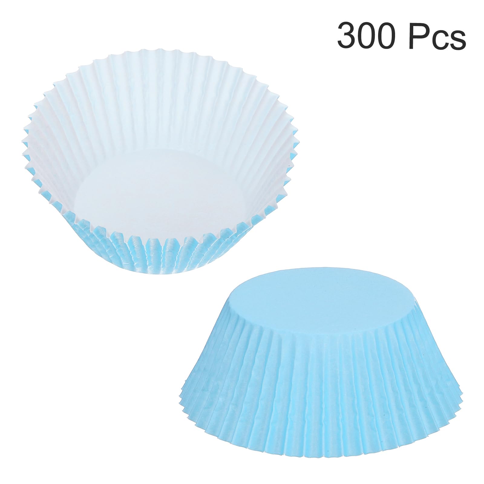 Uxcell 300 Pcs Cupcake Liners, Muffins Paper Baking Cups Wrappers Standard Greaseproof For Baking Cupcake Wrapper, Sky Blue