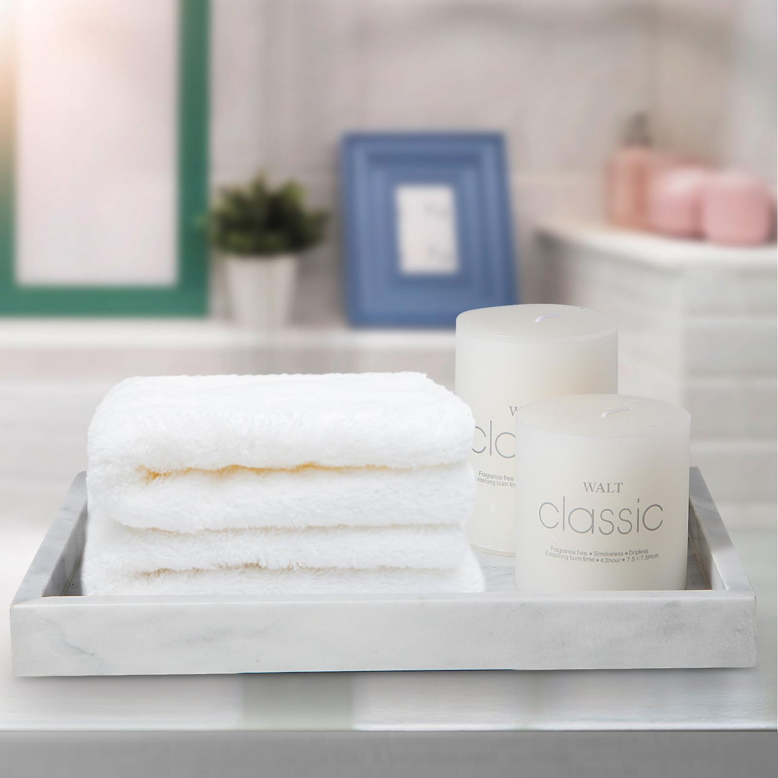 Qiyuezaiye Natural Marble Tray For Bathroom, 12'' X 8'' Natural Marble Serving Tray For Kitchen & Home Decor - Natural Marble Va