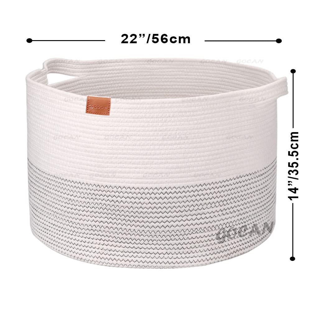 Gocan Extra Large Laundry Basket 22'' X 22''X 14'' Xxxl Cotton Rope Woven Basket For Blankets Storage Basket With Handles For Li