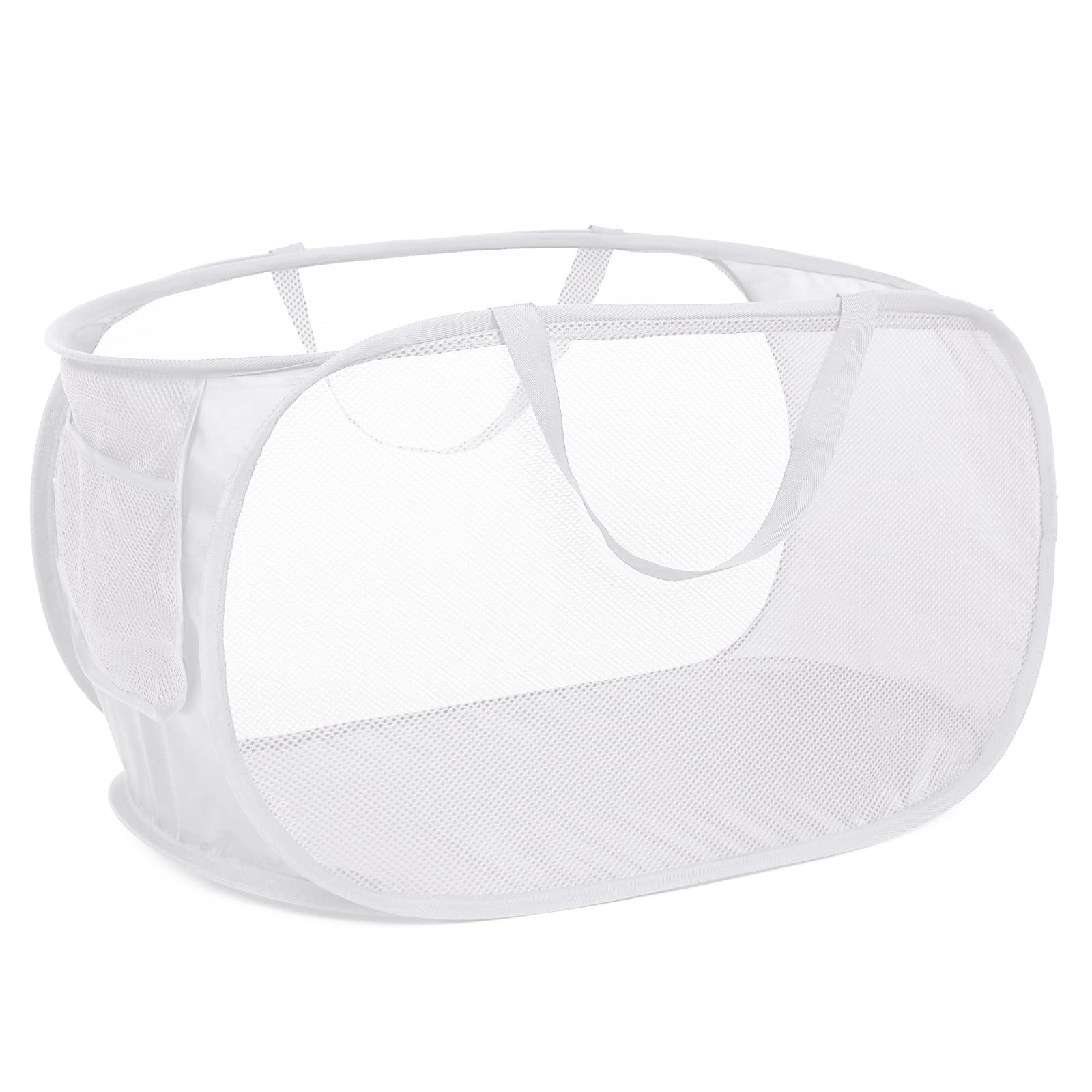Strong Mesh Pop Up Laundry Basket, Collapsible Laundry Hamper With Side Pocket, Foldable Clothes Pop Up Hamper With Durable Rein