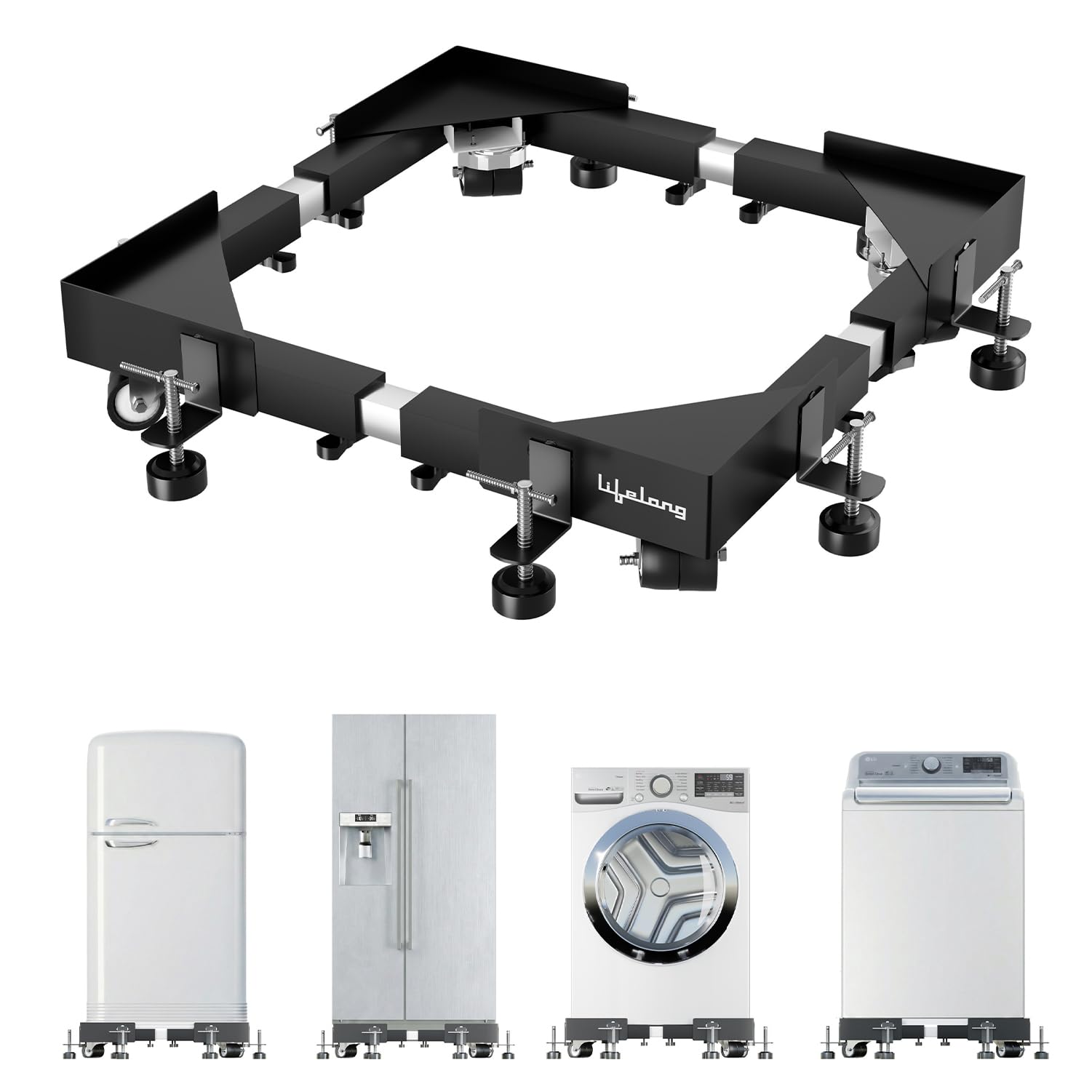 Lifelong Washing Machine Stand  Adjustable Metal Kitchen Trolley With Wheels For Home With 8 Anti Vibration Rubber Grips  Up T