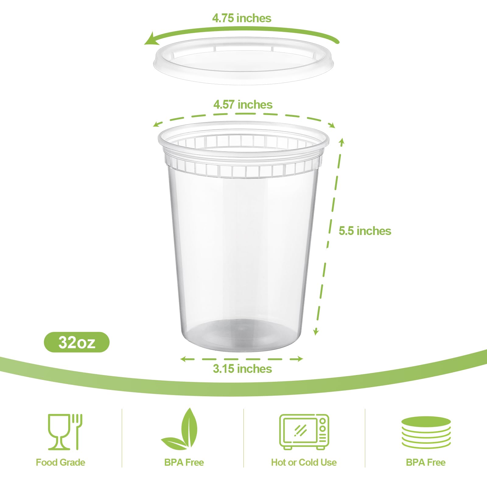 Aozita 20 Sets 32 Oz Plastic Deli Food Containers With Lids, Airtight Food Storage Containers, Freezer/Dishwasher/Microwave Safe