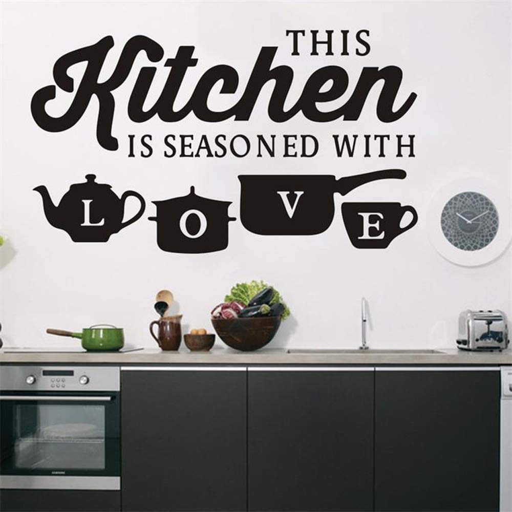 Heshengzaixian Motivational Quotes Wall Stickers, This Kitchen Is Seasoned With Love For Kitchen Inspirational Saying Wall Decal