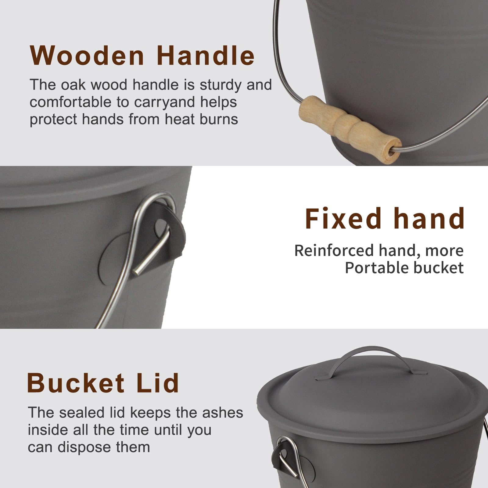 Brian & Dany Mini Ash Bucket With Lid And Shovel, 1.5 Gallon Fireplace Metal Bucket With Broom, Coal Bucket Ash Can For Fireplac