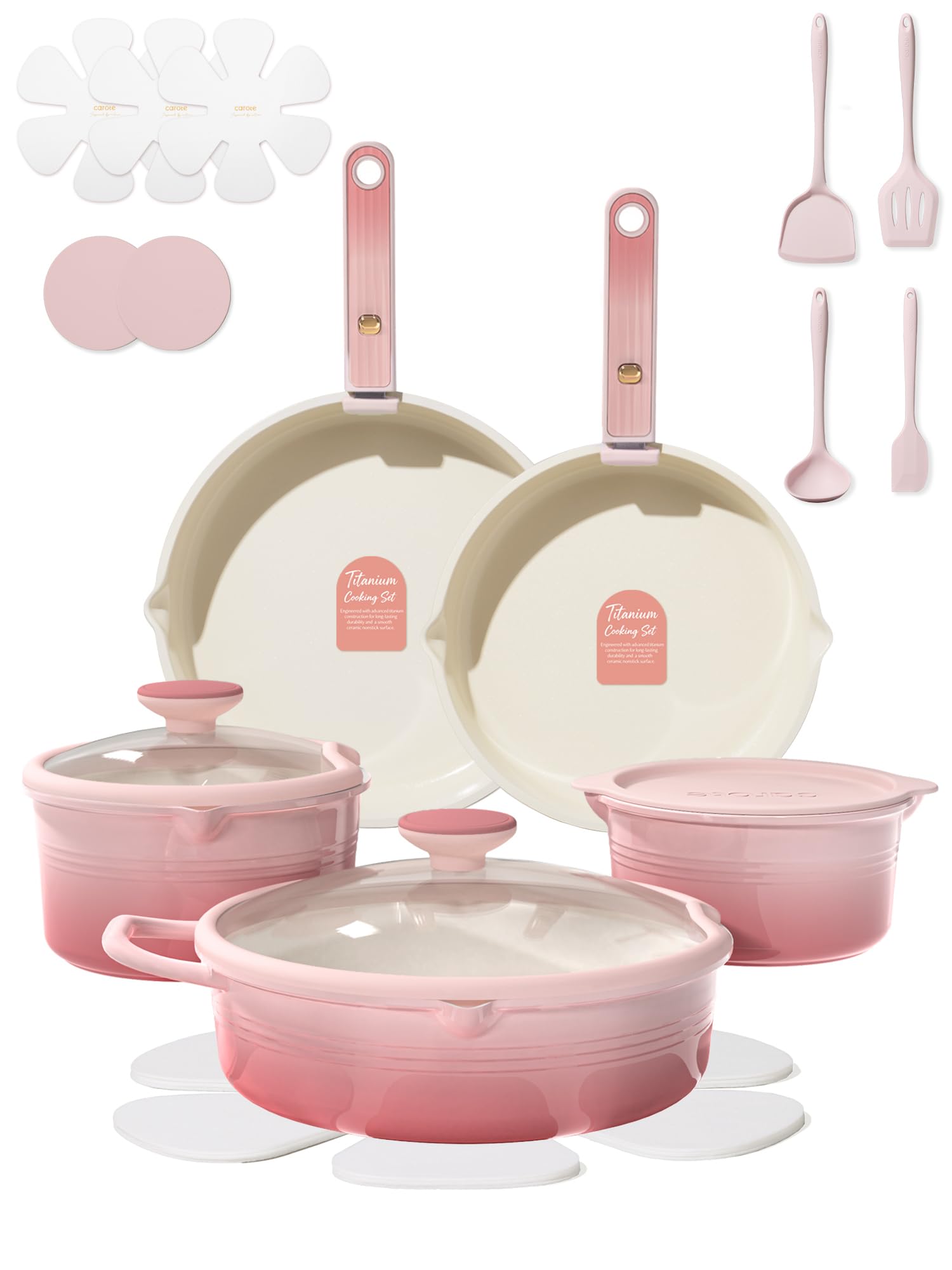 CAROTE 20Pcs Titanium Cookware Set, Pots and Pans Set Non Stick, Kitchen Cooking Set with Detachable Handle, Non Toxic Induction