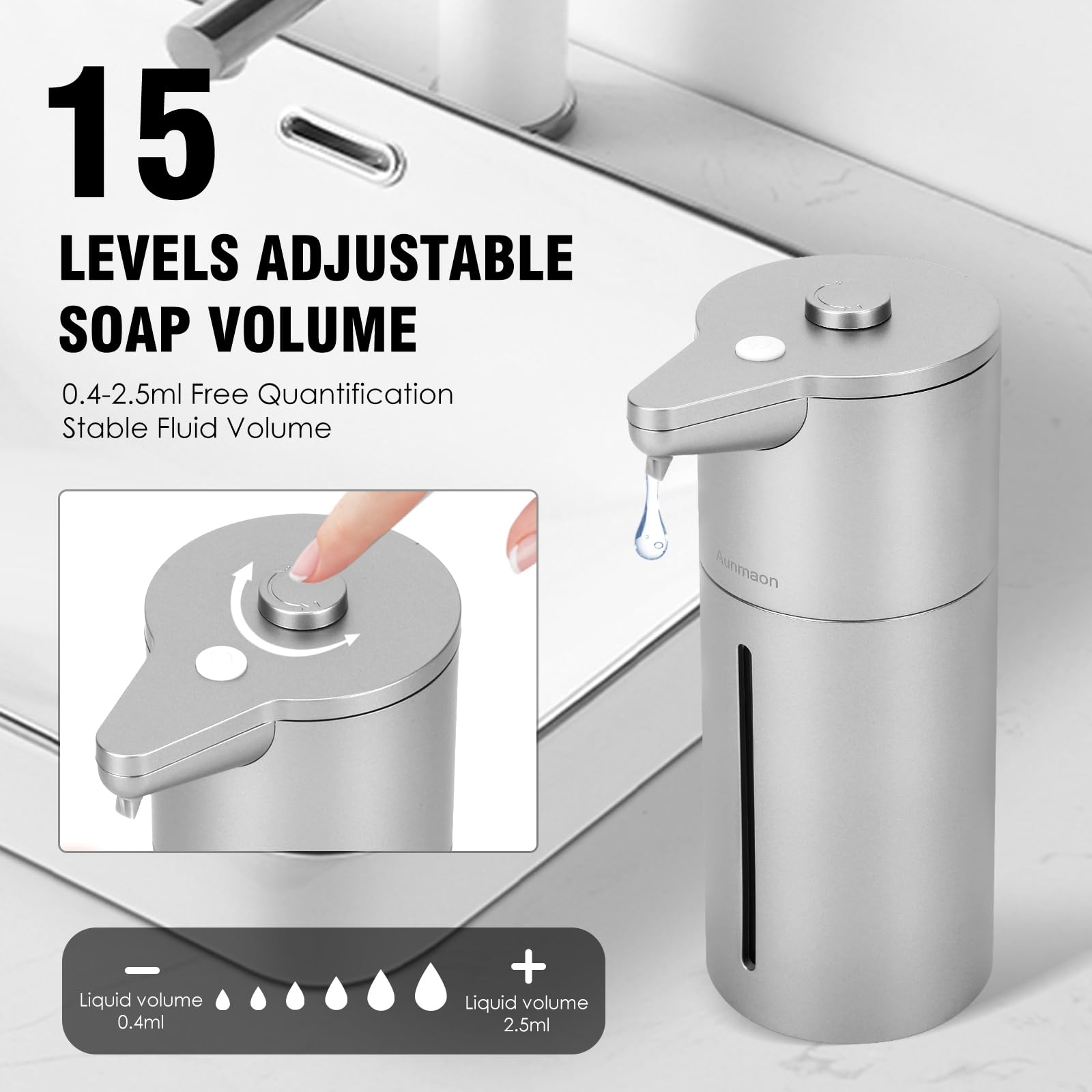 Aunmaon Automatic Soap Dispenser Touchless,Upgrade Adjustable Volume For Thick And Thin Liquid Battery Hand Soap Dispenser,Dish