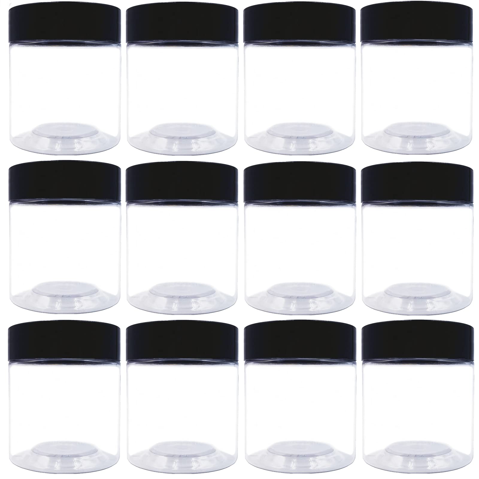 12 Pack 4 Oz Plastic Jars,Wide-Mouth Clear Storage Containers With Black Lids, Empty Round Clear Plastic Jars With Lids And Labe