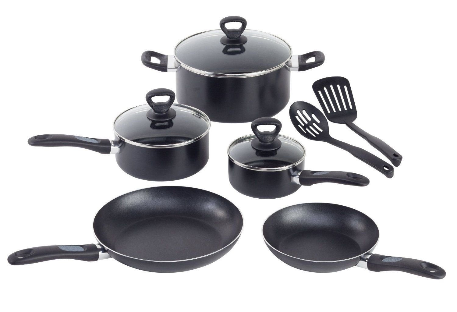 Mirro A797SA Get A Grip Aluminum Nonstick Cookware Set, 10-Piece, Black
