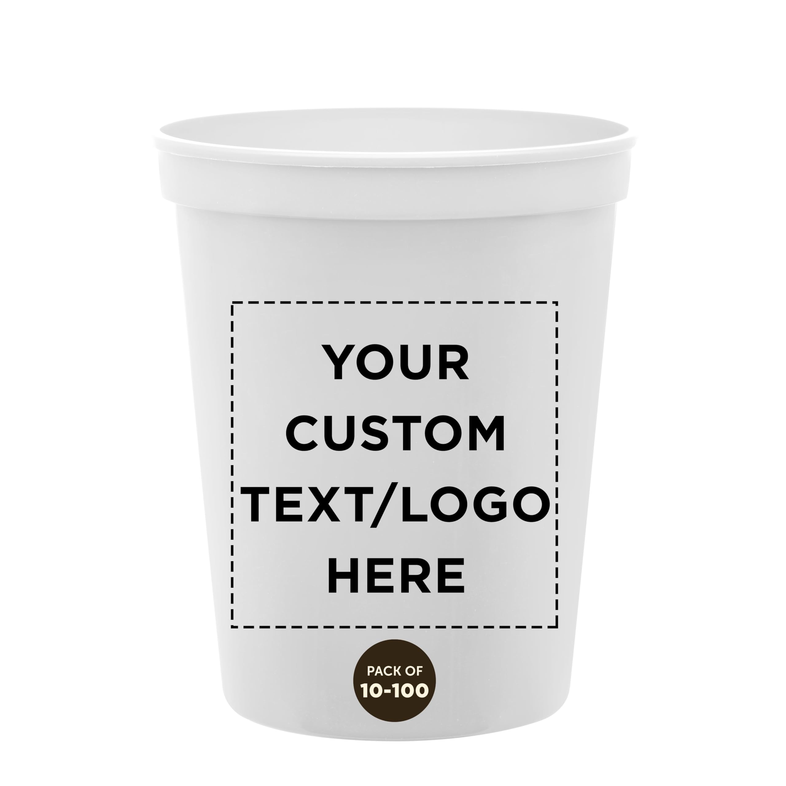 DISCOUNT PROMOS Custom Plastic Stadium Cups 16 oz Set of 10/50/100, Personalized Bulk Pack, Reusable Plastic Drinkware  White
