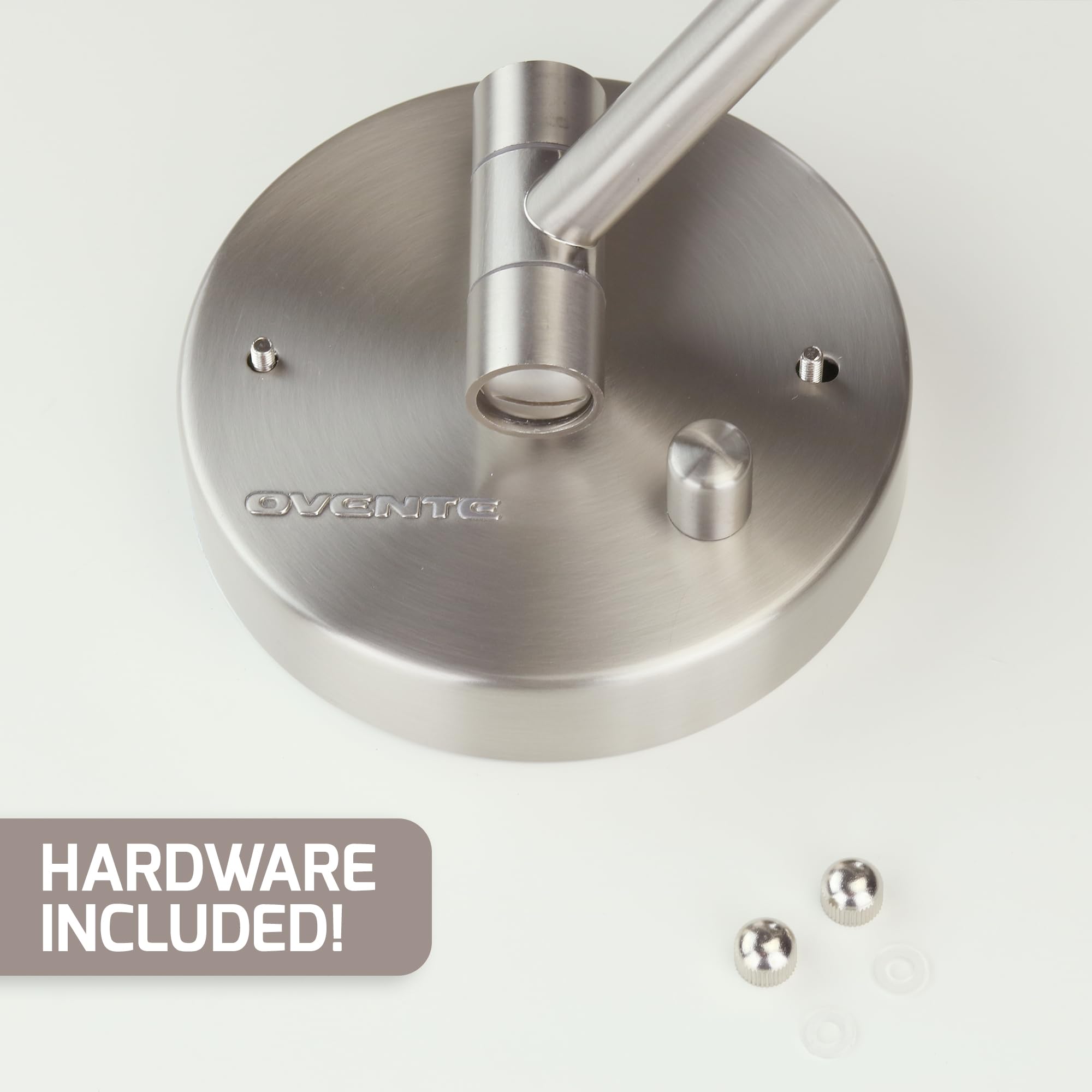 OVENTE 8.5'' Hardwired Lighted Wall Mount Makeup Mirror  1X & 7X Magnifier  Spinning Double Sided Round White LED  Dimmer Switch  Extend & Fold  Retractable Arm  Nickel Brushed MPWD3185BR1X7X
