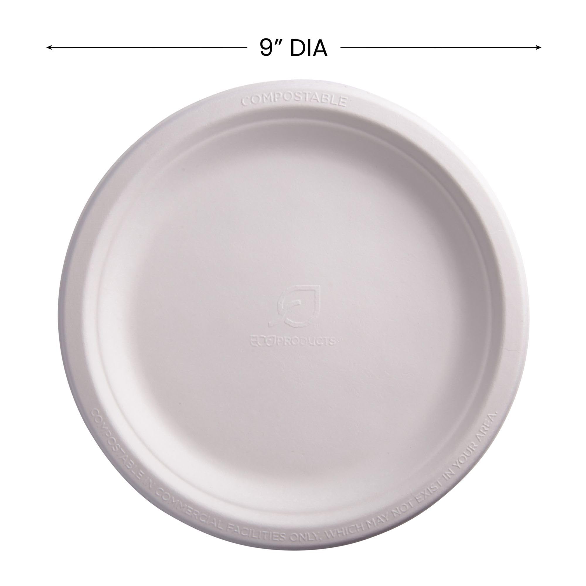 Eco Products Compostable 9'' Paper Plates, Case Of 500, Disposable White Molded Fiber, Round, Tree-Free, Stronger Than Paper & S