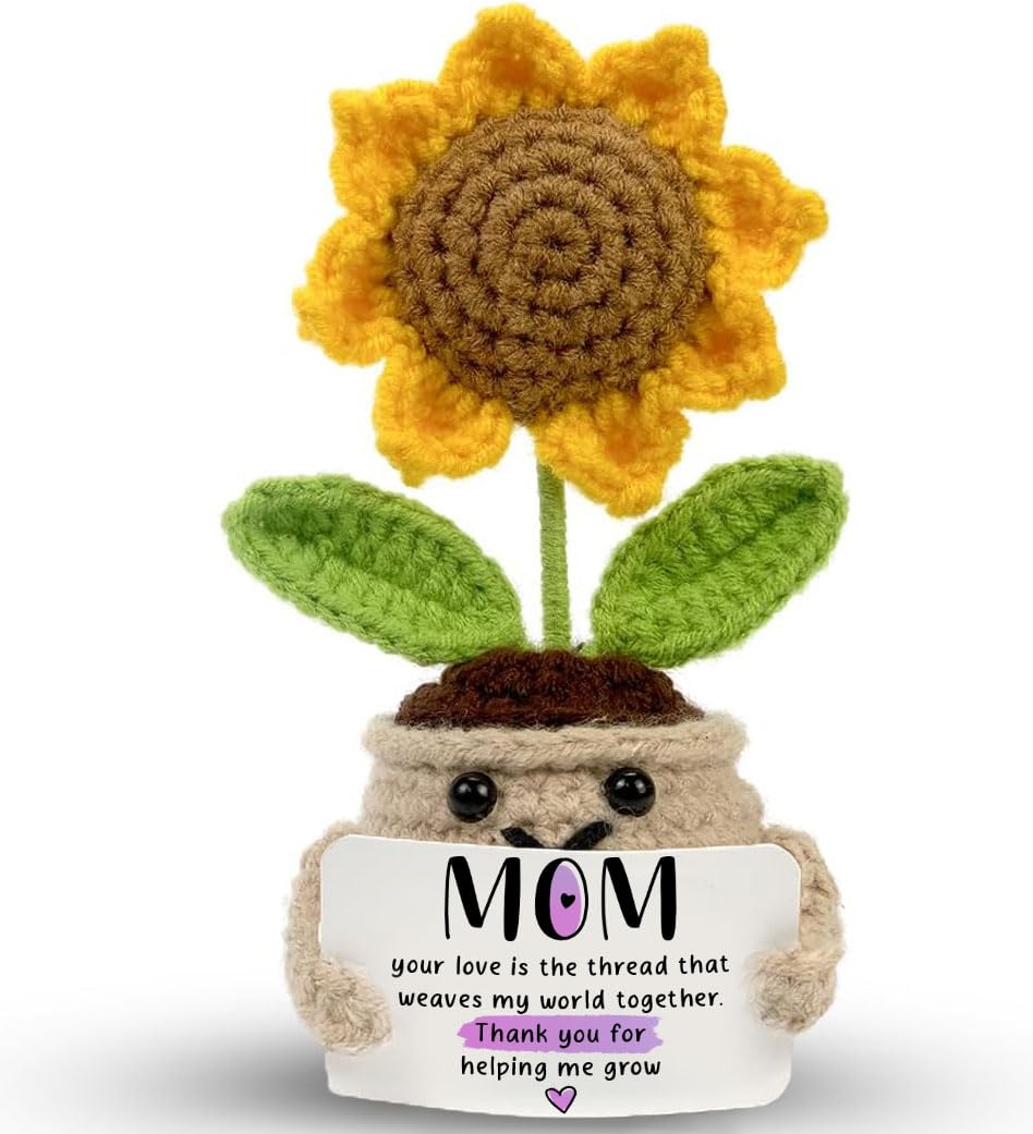 Mini Birthday Gifts for Mom, Mom Gifts from Daughters Thank You for Helping Me Grow, Emotional Support Crochet Sunflower Plant A