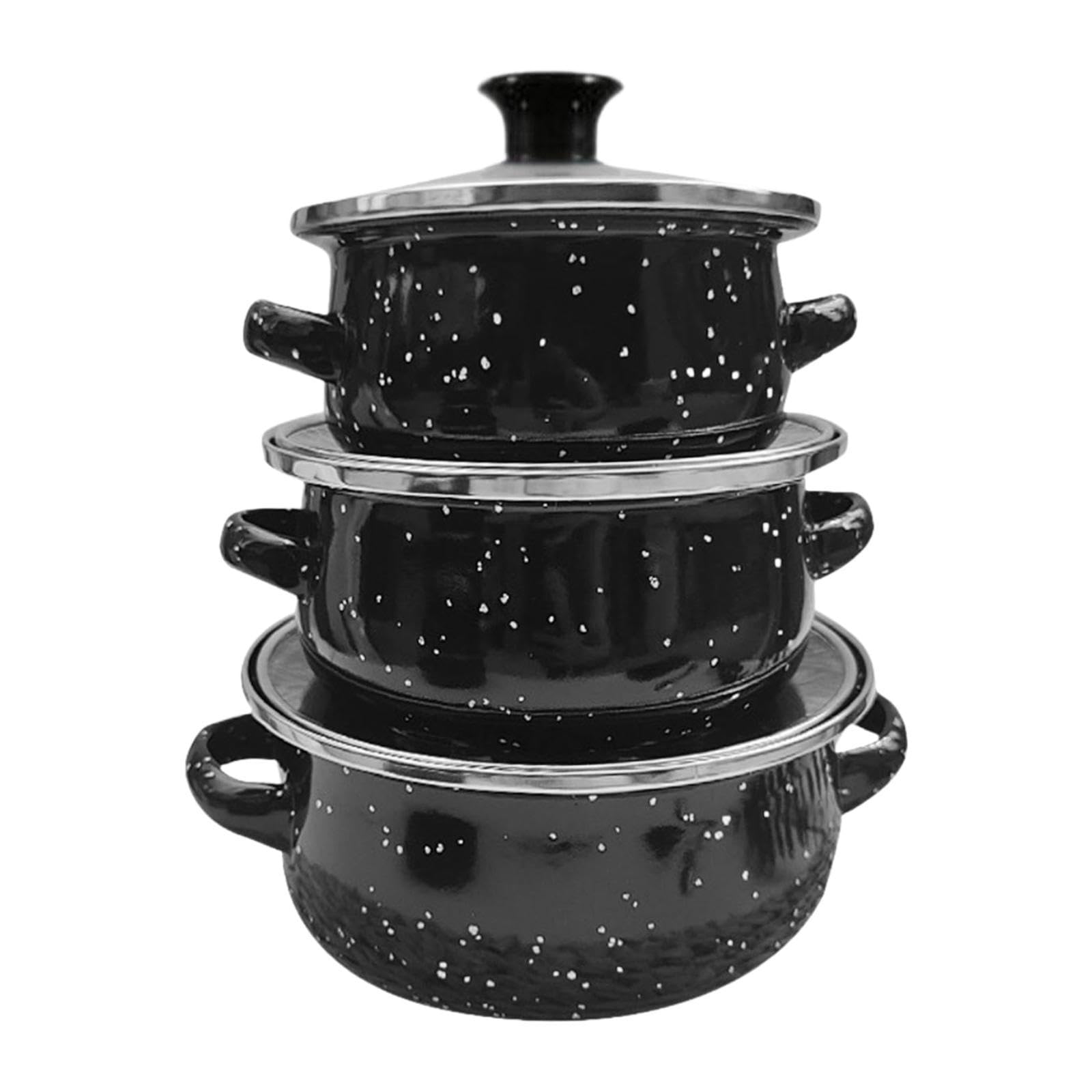 Myaddiction 3 Pieces Enamelware Pot Set Stewpot Saucepan For Travel Household Restaurant