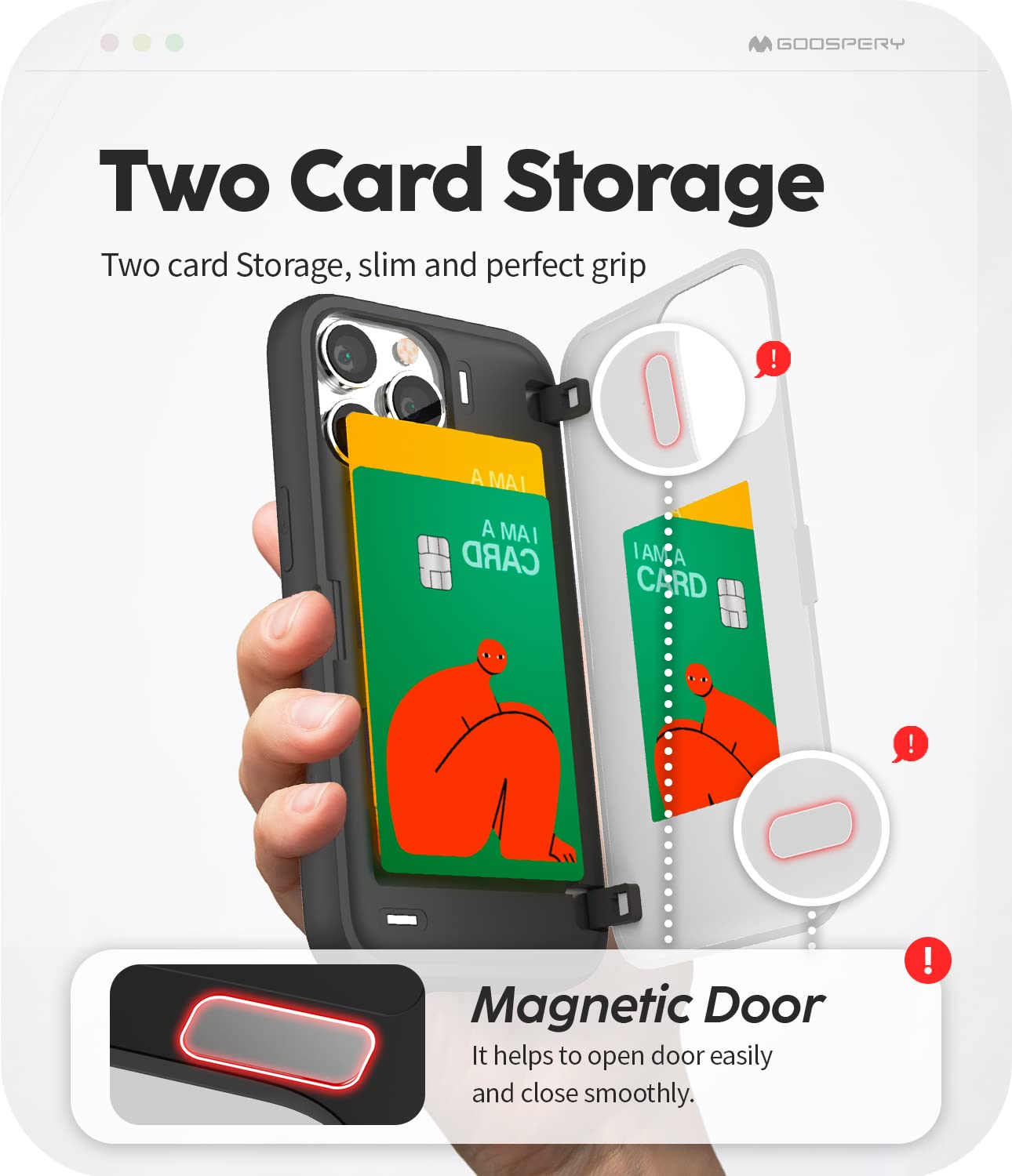 Goospery Magnetic Door Bumper Compatible With Iphone 13 Pro Case, Card Holder Wallet Case, Easy Magnet Auto Closing Protective D