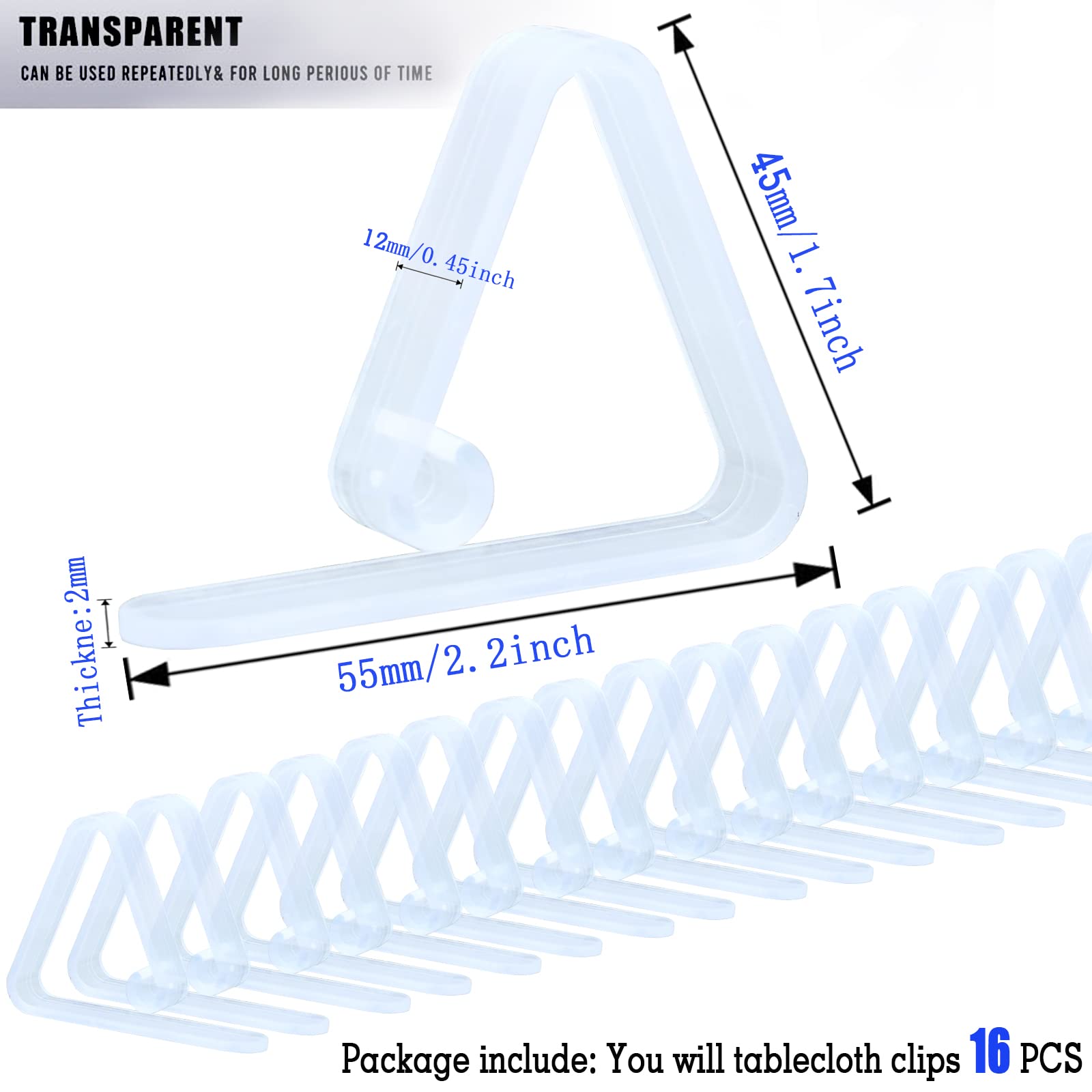 Kitnish 16Pcs Clear Plastic Tablecloth Clips,Transparent Clear Tablecloth Clips, Plastic Table Cloth Hold Down Clips Table Cloth
