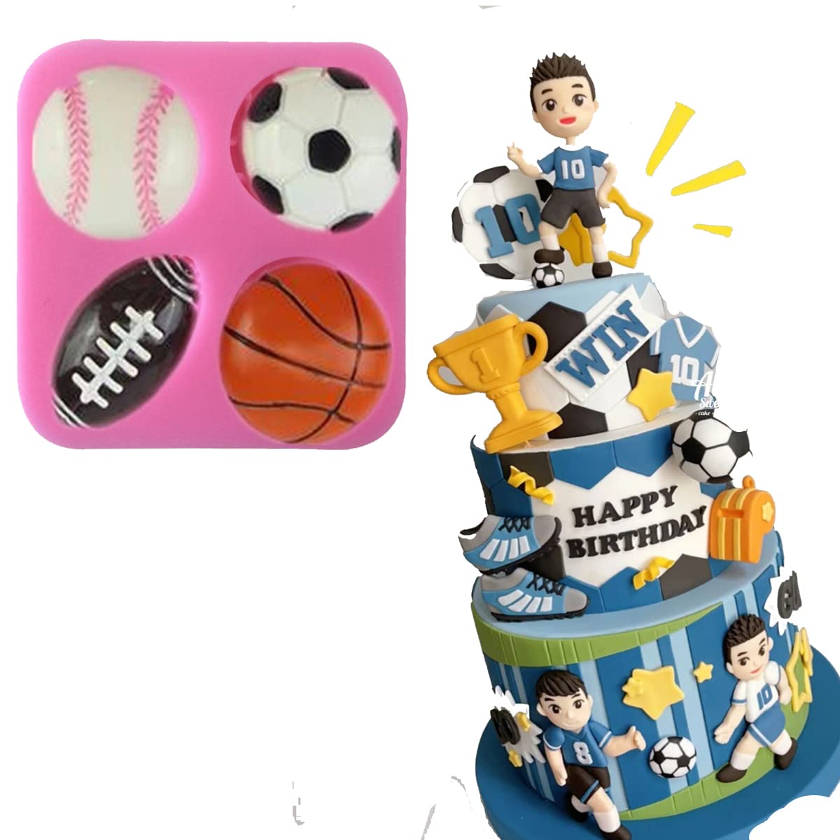 Anyana Mini Football Basketball Tennis Sport Boys Silicone Fondant Mold Cake Decorating Tool Topper Edible Gum Paste Sugar Pastr