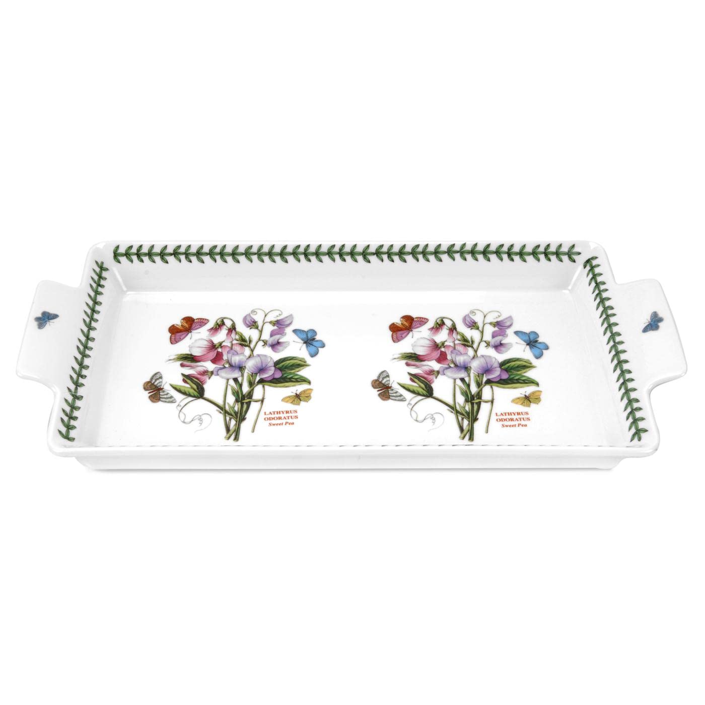 Portmeirion Botanic Garden 14.75'' X 7'' Sandwich Tray With Handle | Sweet Pea Design | Fine Porcelain | Chip Resistant Glaze |