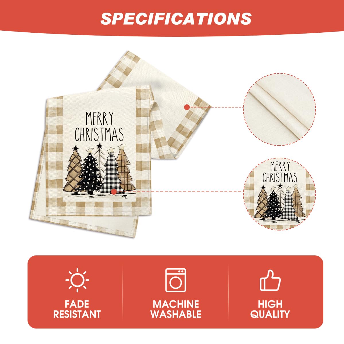 Artoid Mode Watercolor Brown Buffalo Plaid Christmas Trees Merry Xmas Table Runner, Seasonal Winter Holiday Kitchen Dining Table