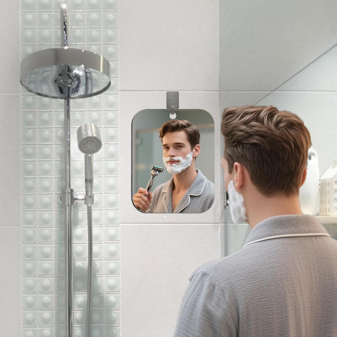 Shower Mirror Fogless for Shaving, Bathroom Accessories No Fog Shaving Mirror, 9.5x7.5 Anti Fog Makeup Small Mirror Travel Campi