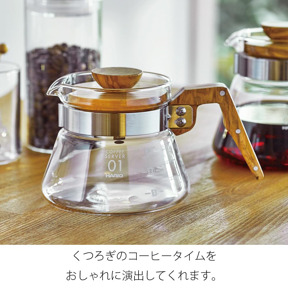 Hario Glass Coffee Server, 600Ml, Olive Wood